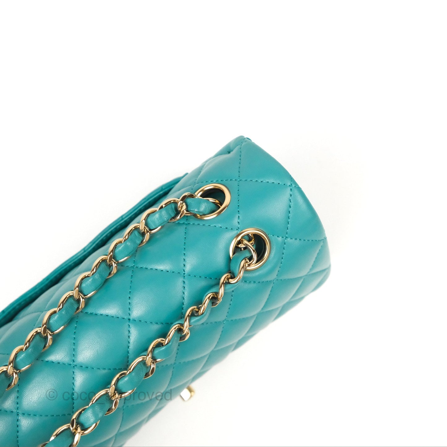 Chanel Small Classic Quilted Flap Turquoise Lambskin Gold Hardware