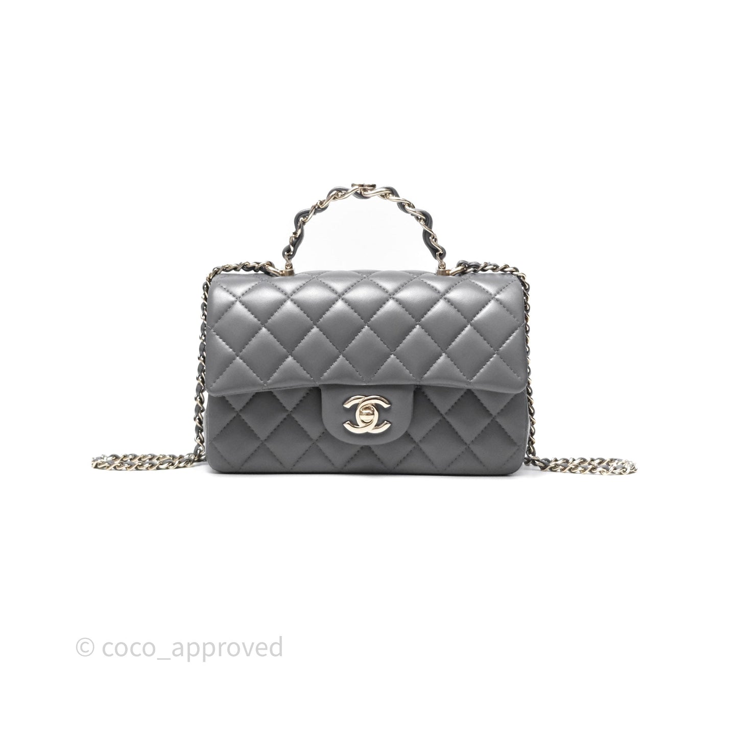 Chanel Top Handle Mini Rectangular Flap Grey Lambskin Gold Hardware