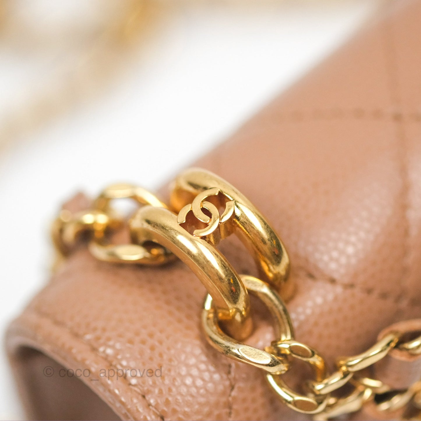 Chanel Coco First Phone Holder Dark Beige Caviar Gold Hardware 22K