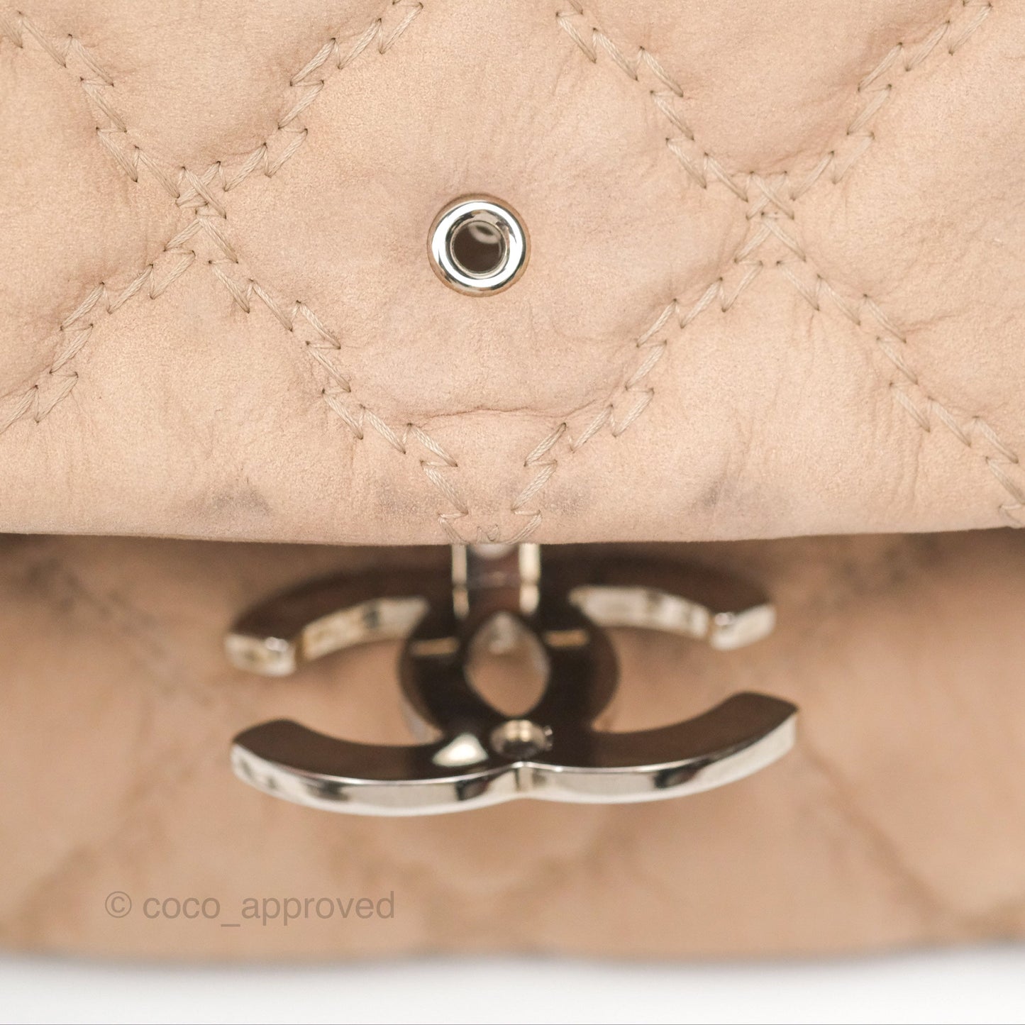 Chanel Double Stitch Hamptons Clutch With Chain Beige Washed Calfskin