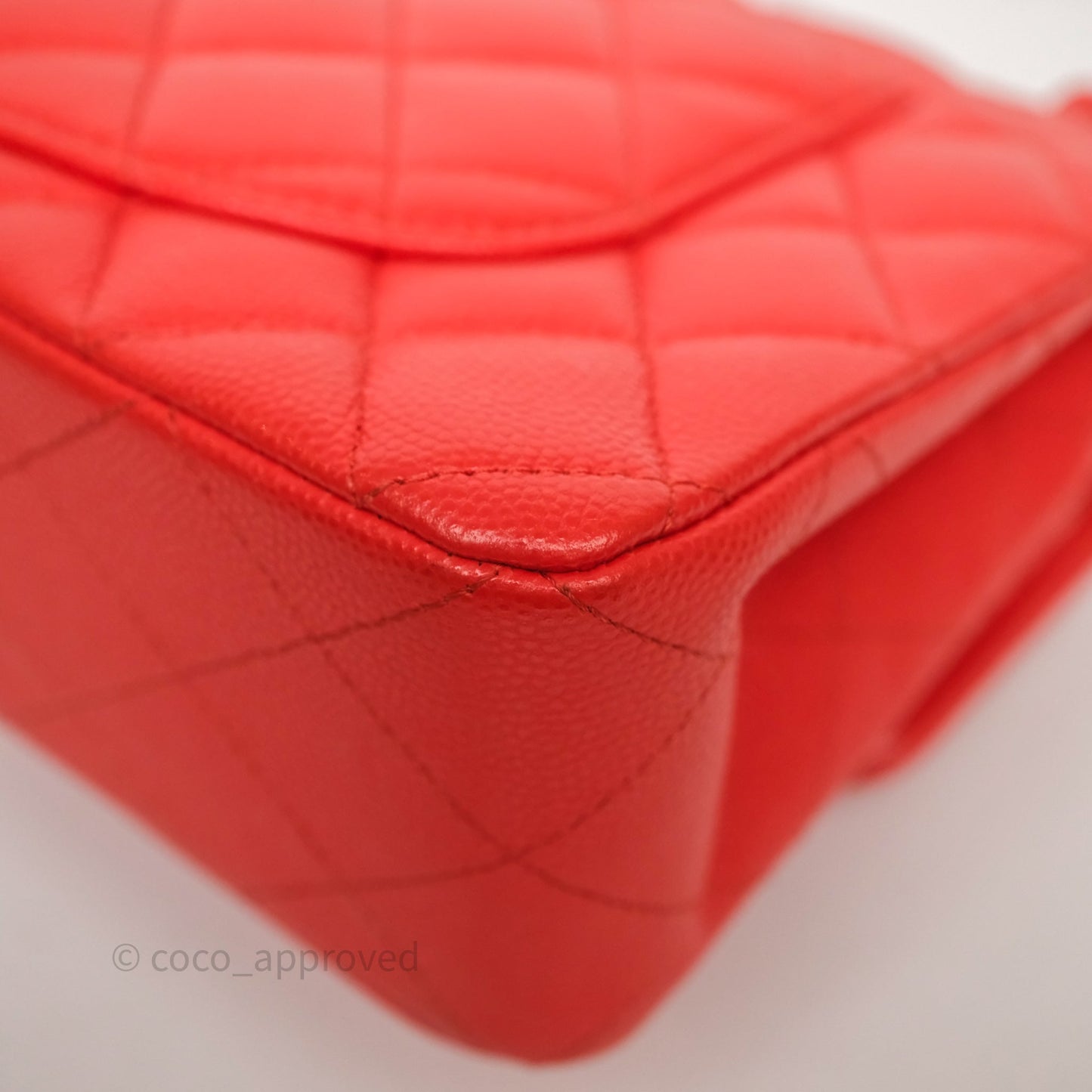 Chanel Small Classic Flap Quilted Red Orange Caviar Gold Hardware
