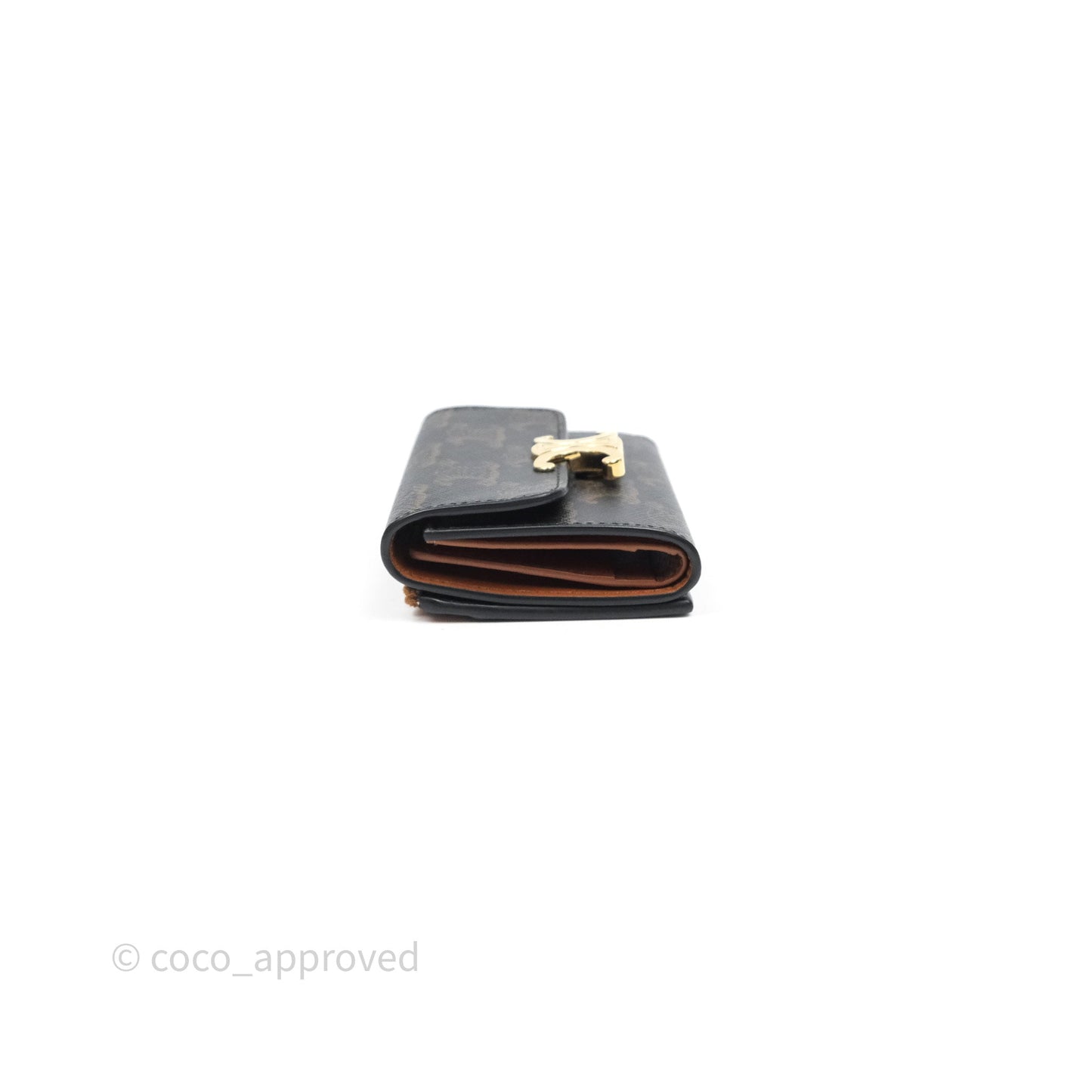 Celine Compact Wallet with Coin Triomphe Canvas Tan Lambskin