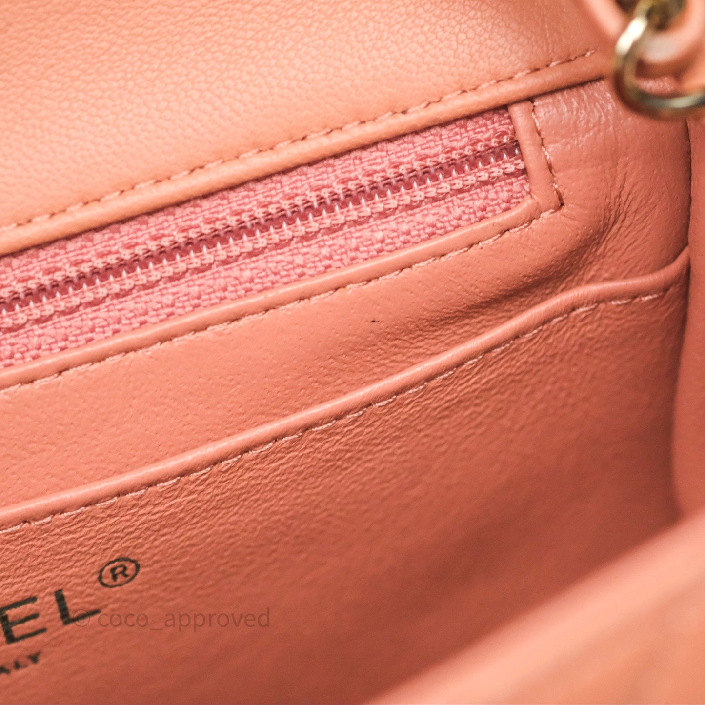 Chanel Mini Square Flap Quilted Dark Beige Lambskin Gold Hardware