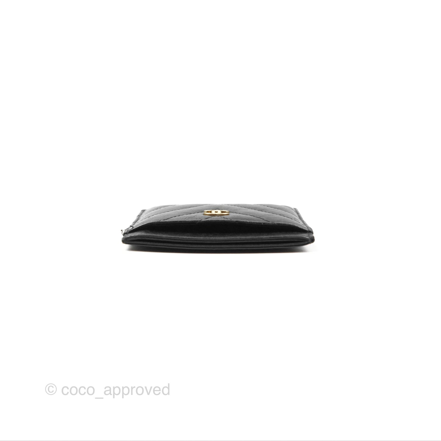 Chanel Classic Flat Card Holder Chevron Black Calfskin Gold Hardware
