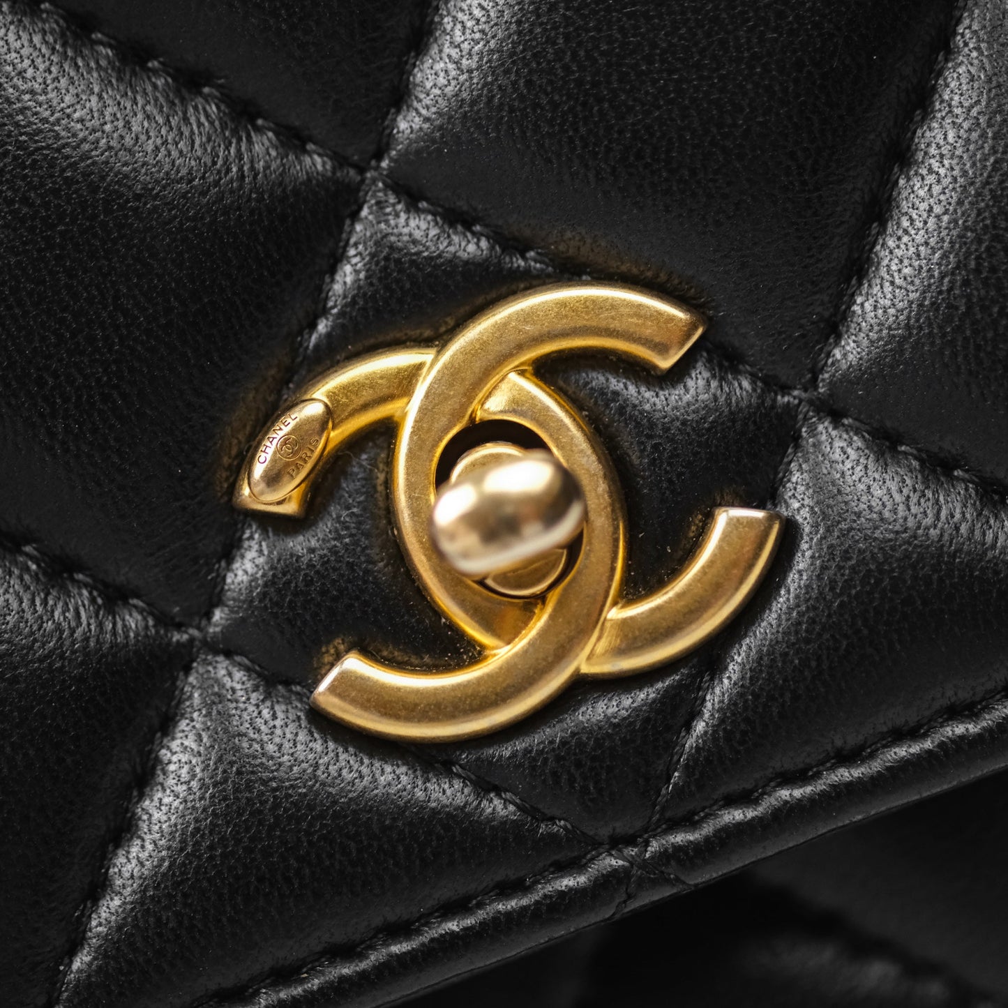Chanel Quilted Pearl Crush Wallet on Chain WOC Black Lambskin Aged Gold Hardware