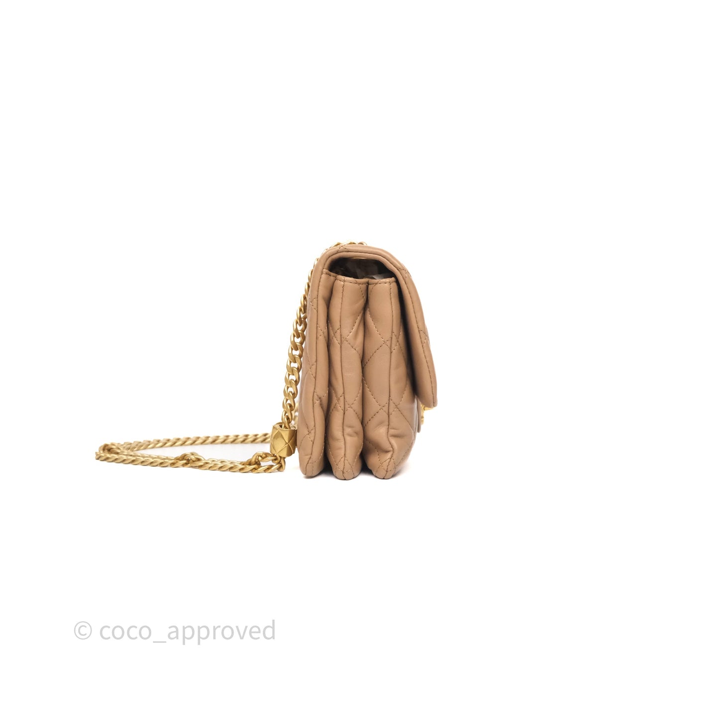 Chanel Medium All Slide Adjustable Chain Flap Bag Beige Lambskin Aged Gold Hardware