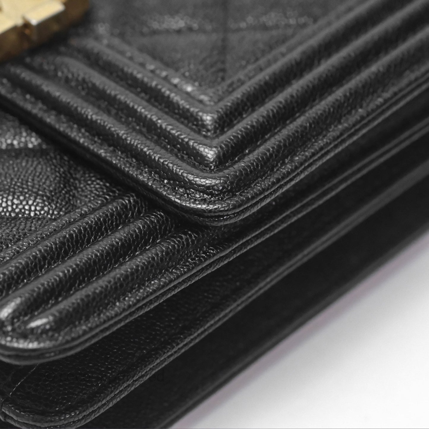 Chanel Quilted North South Boy Flap Black Caviar Aged Gold Hardware