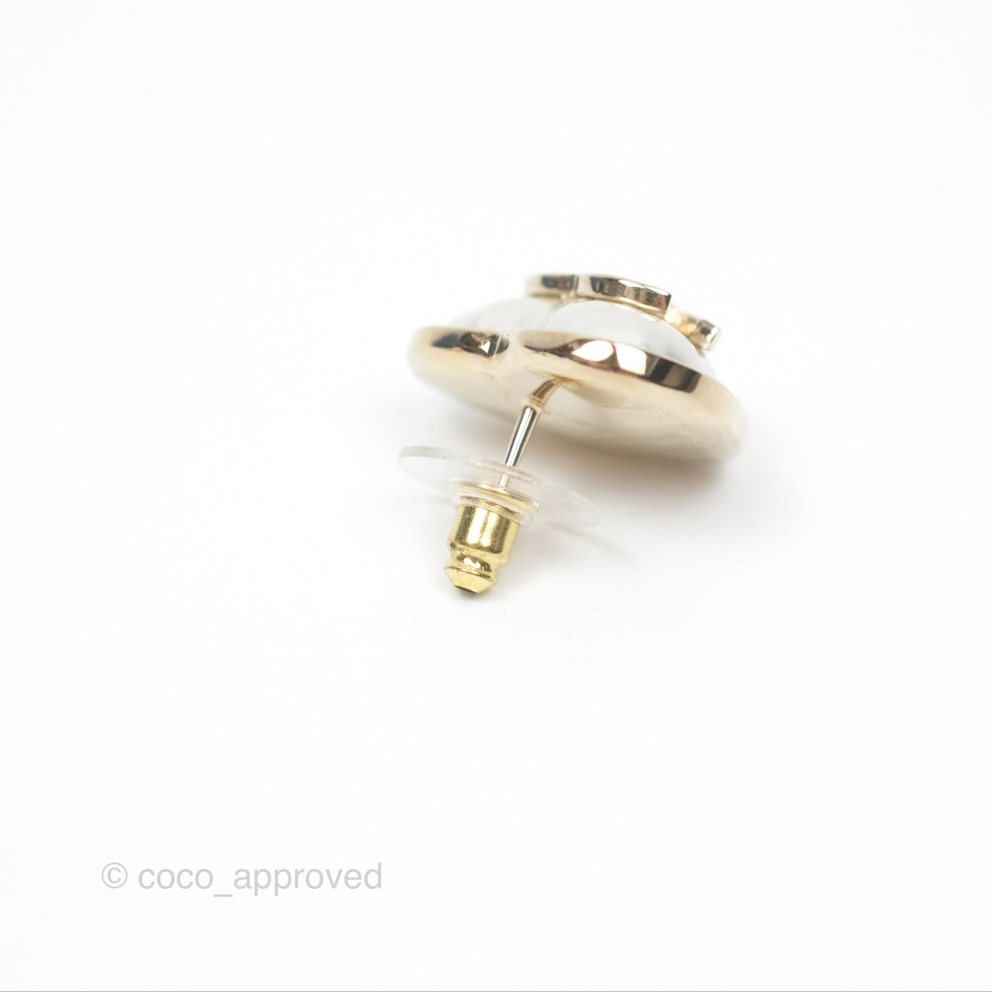 Chanel Pearl CC Heart Earrings Gold Tone 22C
