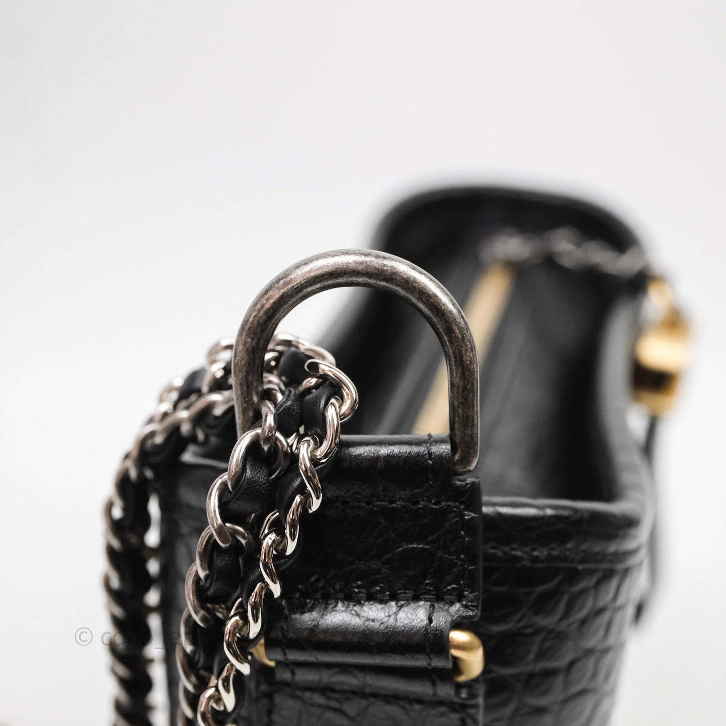 Chanel Crocodile Embossed Calfskin Small Gabrielle Cocodile Hobo Black