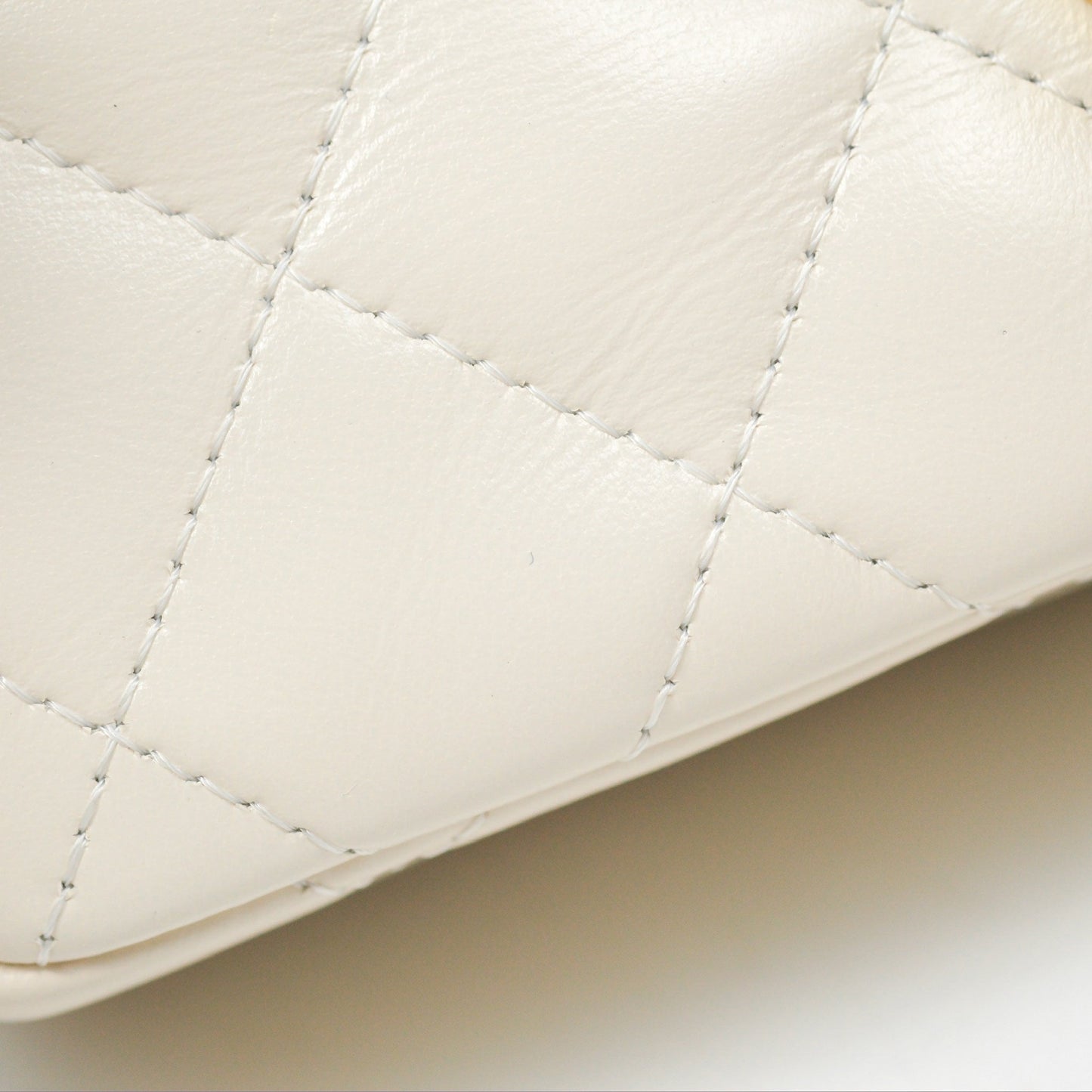 Chanel Top Handle White Lambskin Gold Hardware