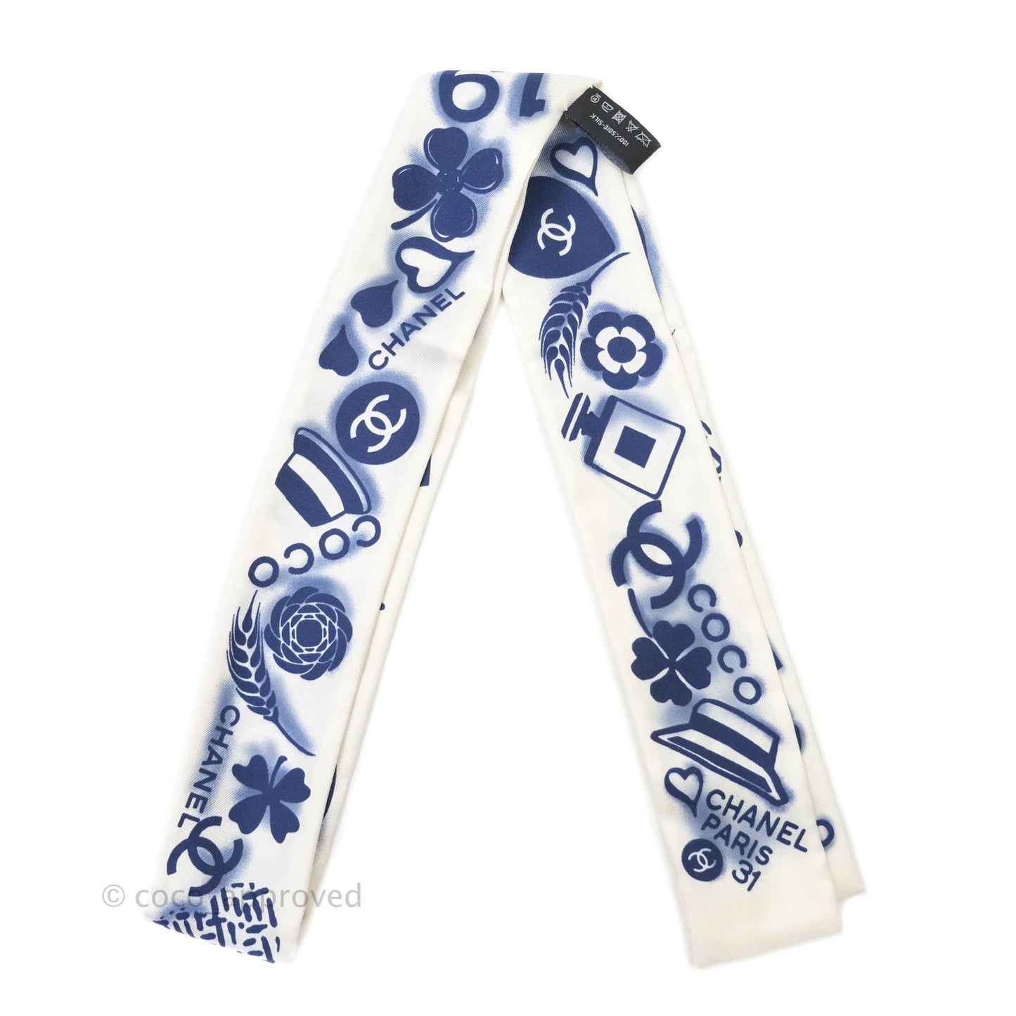 Chanel CC Silk Twilly in White
