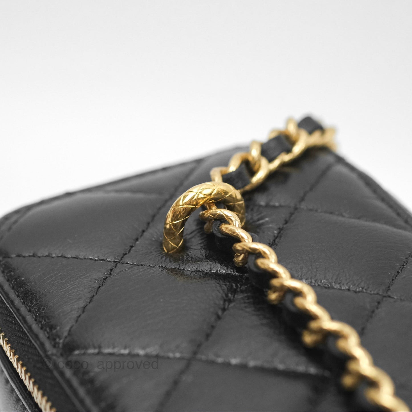 Chanel Vanity with Double Chain Black Shiny Crumpled Calfskin Gold Hardware 23S