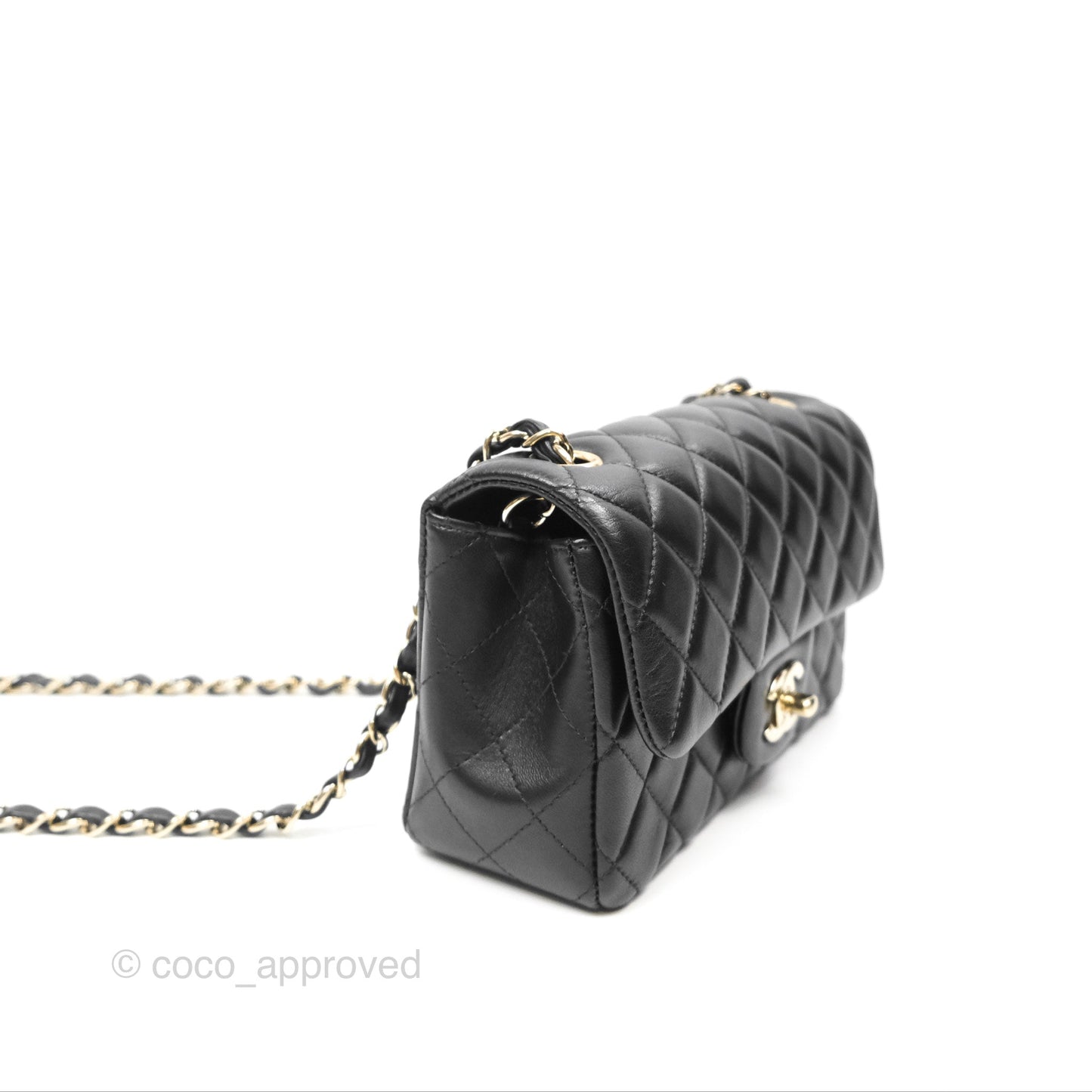 Chanel Quilted Mini Rectangular Black Lambskin Gold Hardware