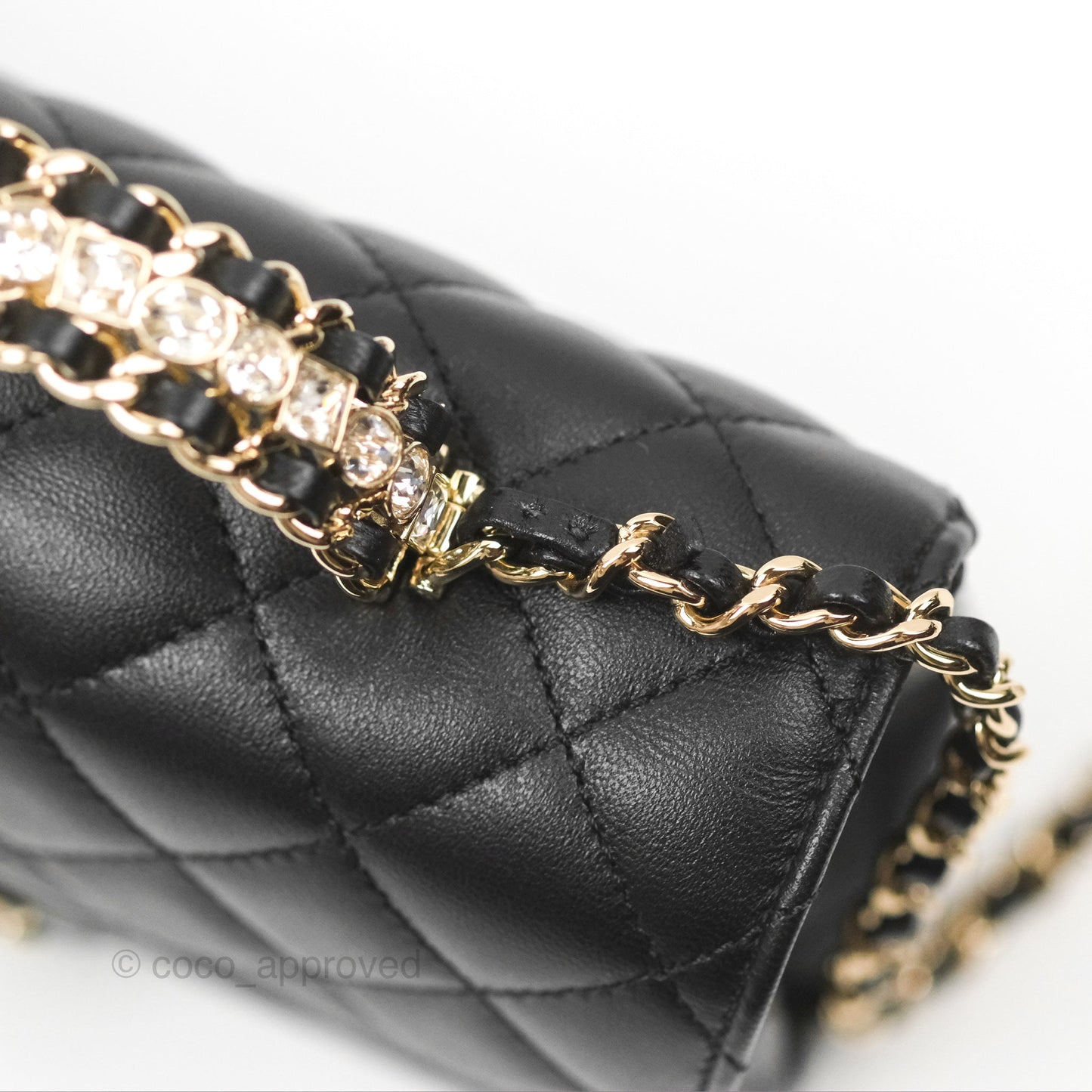 Chanel Mini Rectangle Flap with Crystals Top Handle Black Lambskin 23A