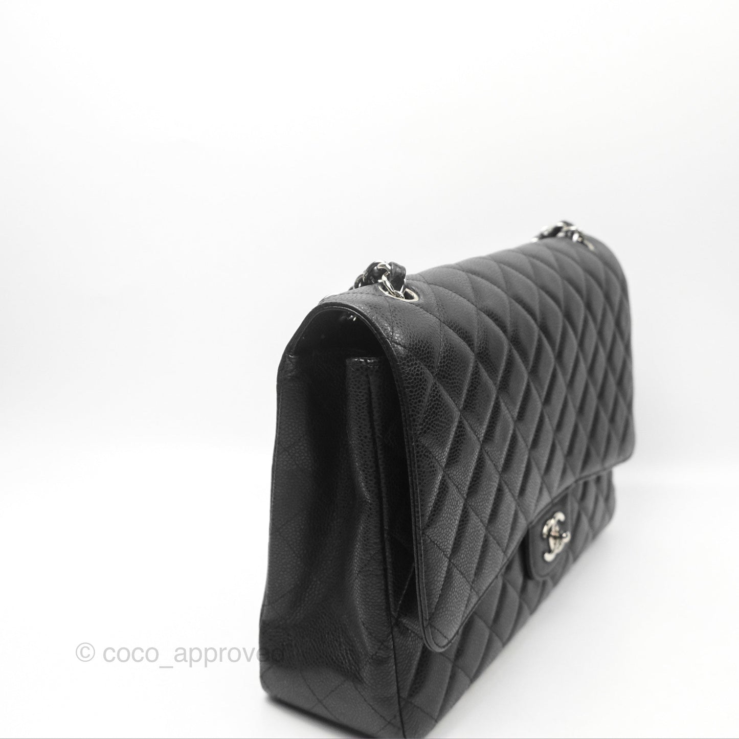 Chanel Quilted Maxi Single Flap Black Caviar Silver Hardware