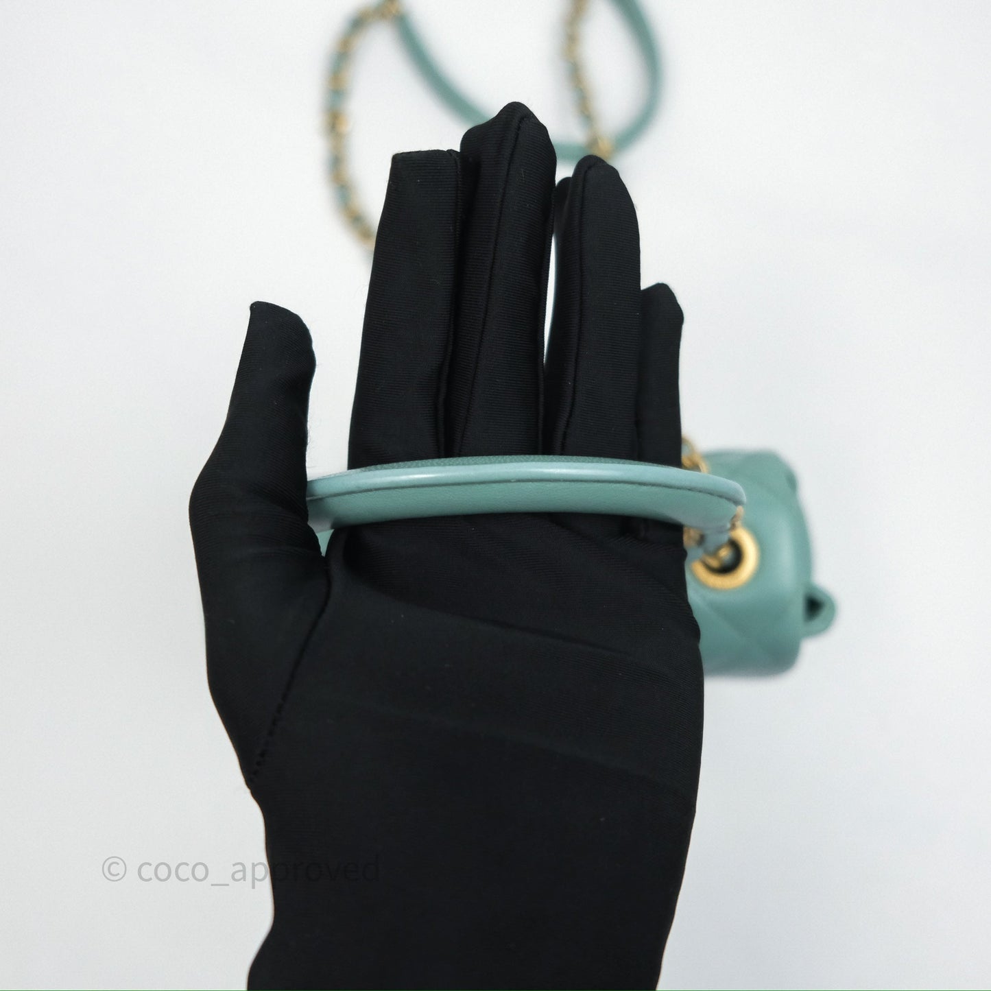 Chanel Quilted Small Circular Handle Bag Mint Green Aged Gold Hardware