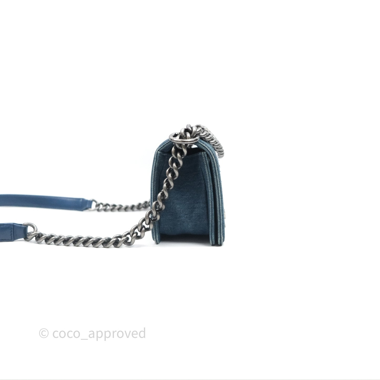 Chanel Small Boy Blue Denim Tweed Ruthenium Hardware