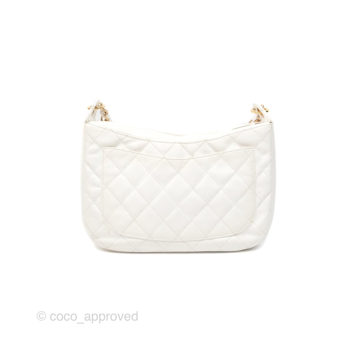 Chanel Vintage CC Quilted Shoulder Bag White Caviar Gold Hardware