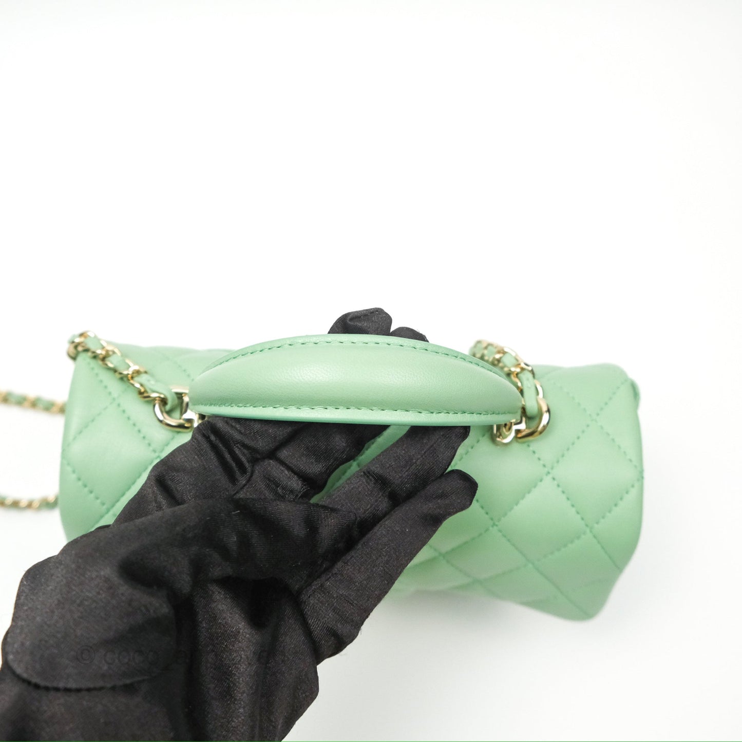Chanel Top Handle Mini Rectangular Flap Bag Avocado Green Lambskin Gold Hardware