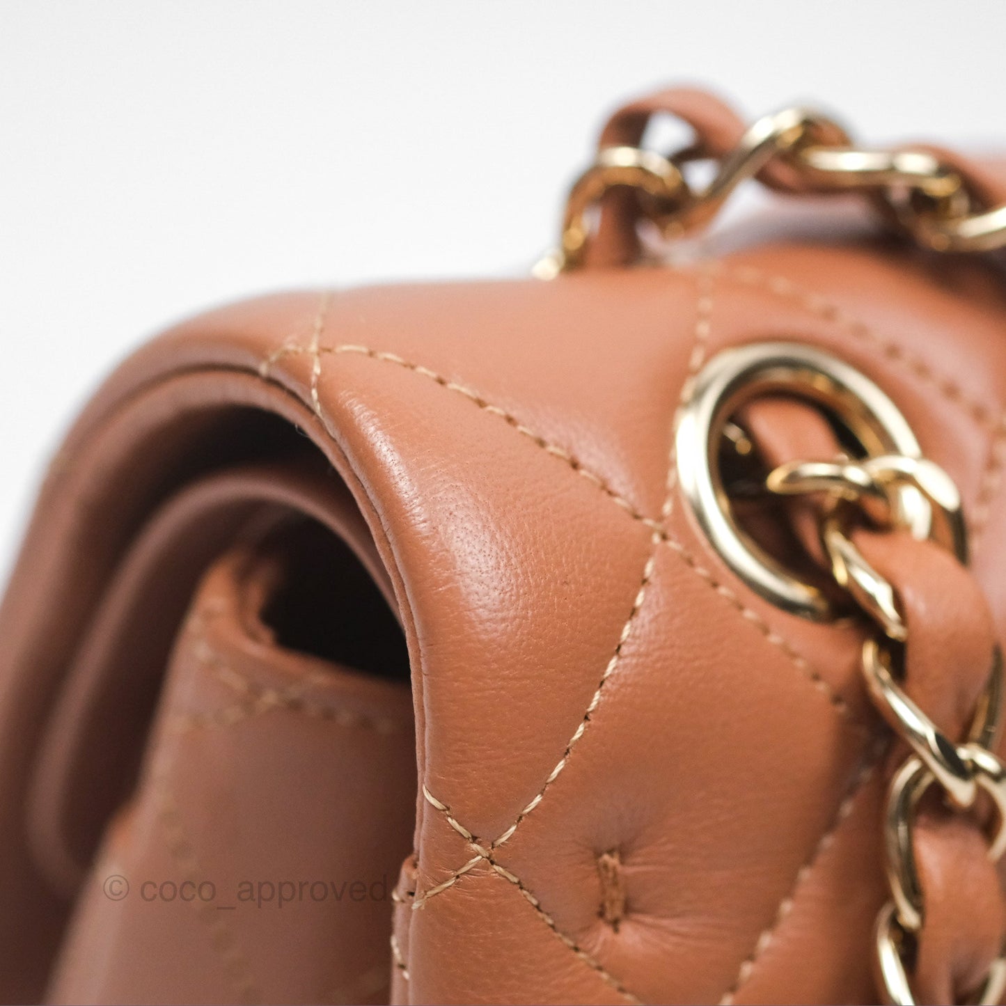 Chanel Small Classic Quilted Flap Dark Beige Caramel Lambskin Gold Hardware