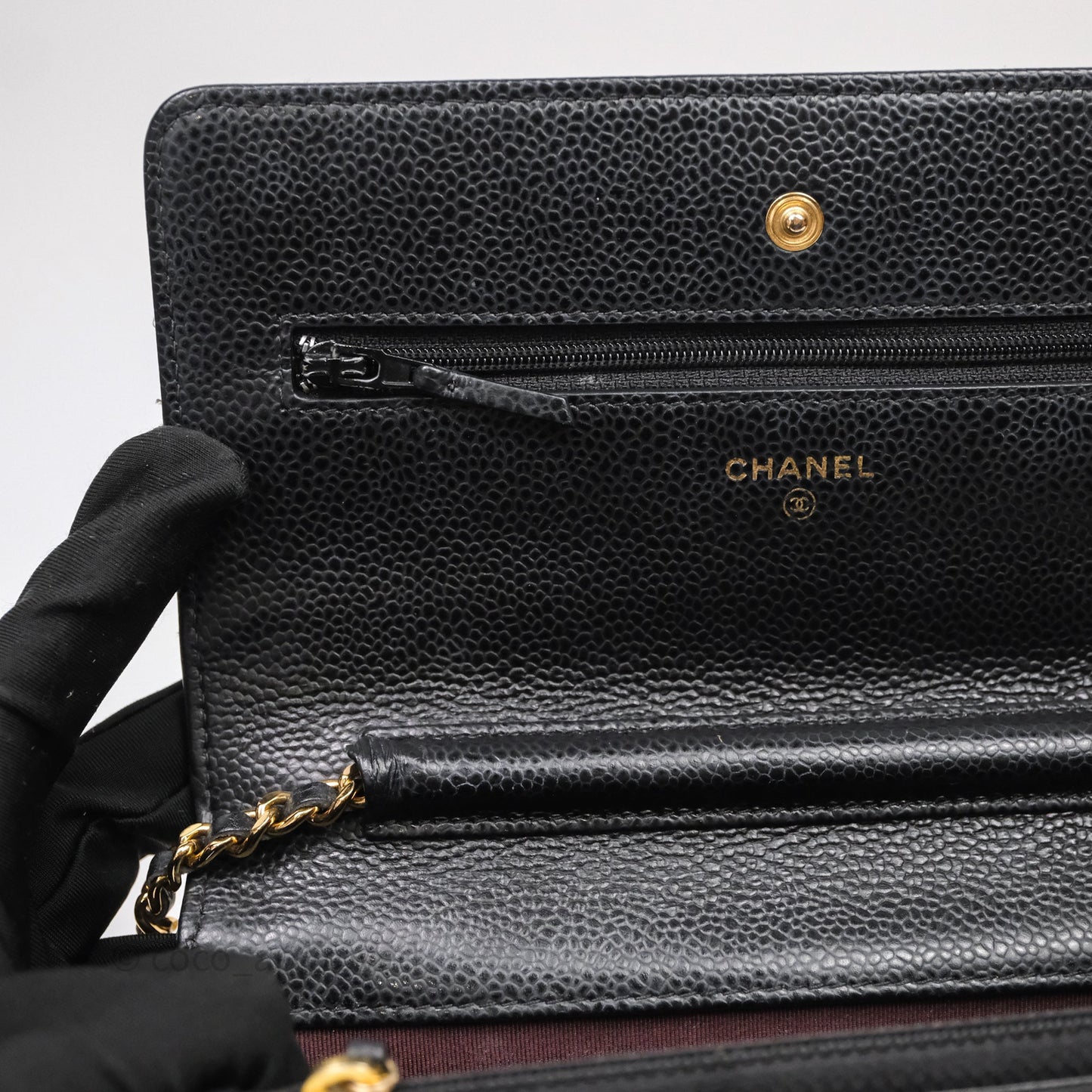 Chanel Classic Wallet On Chain WOC Quilted Black Caviar Gold Hardware