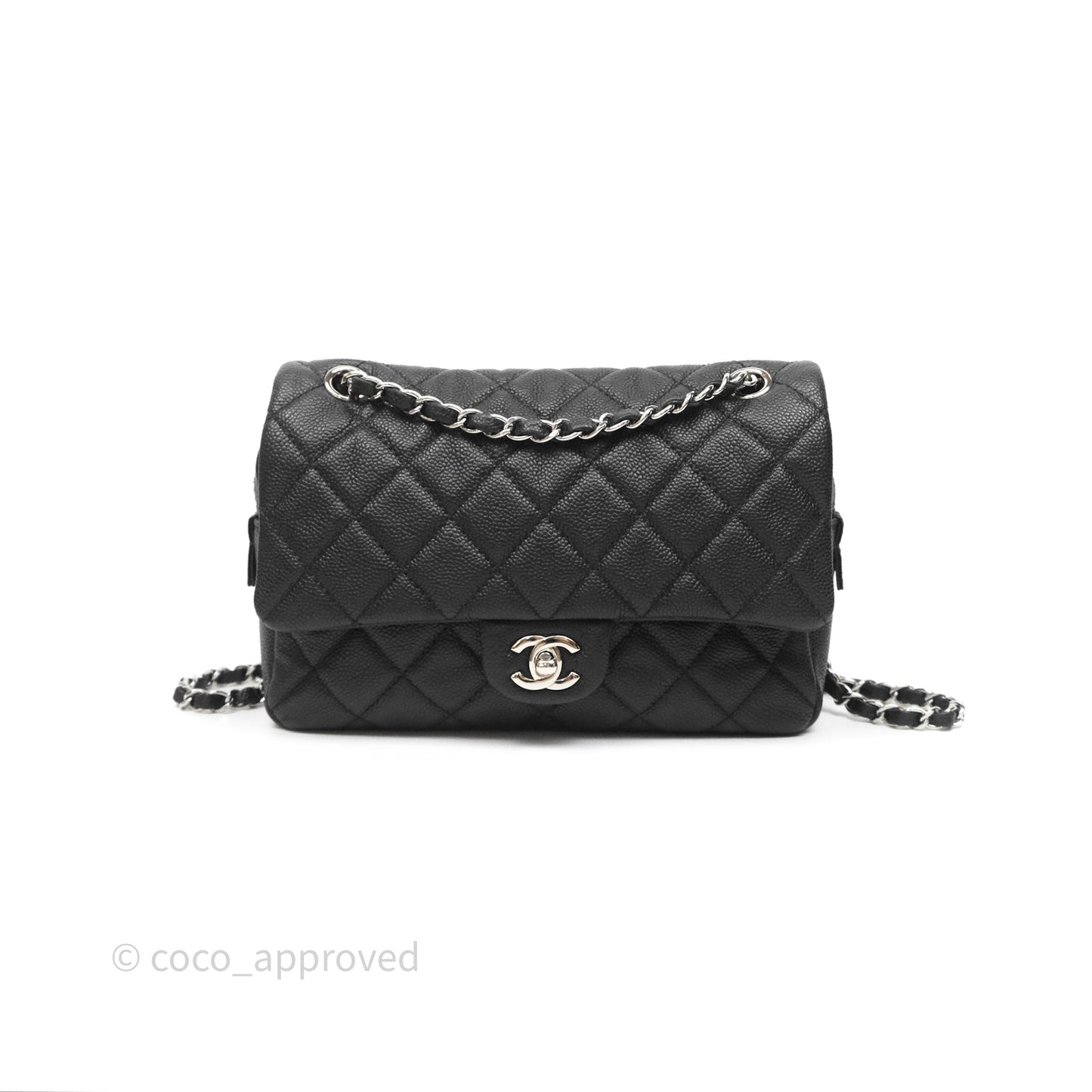 Chanel Quilted Easy Flap Bag Black Caviar Silver Hardware