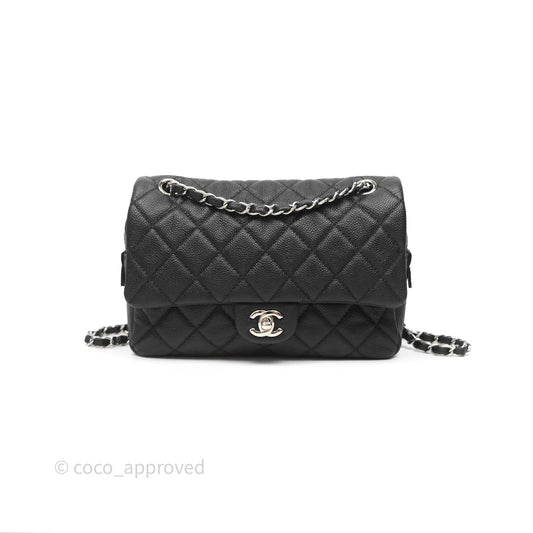 Chanel Quilted Easy Flap Bag Black Caviar Silver Hardware