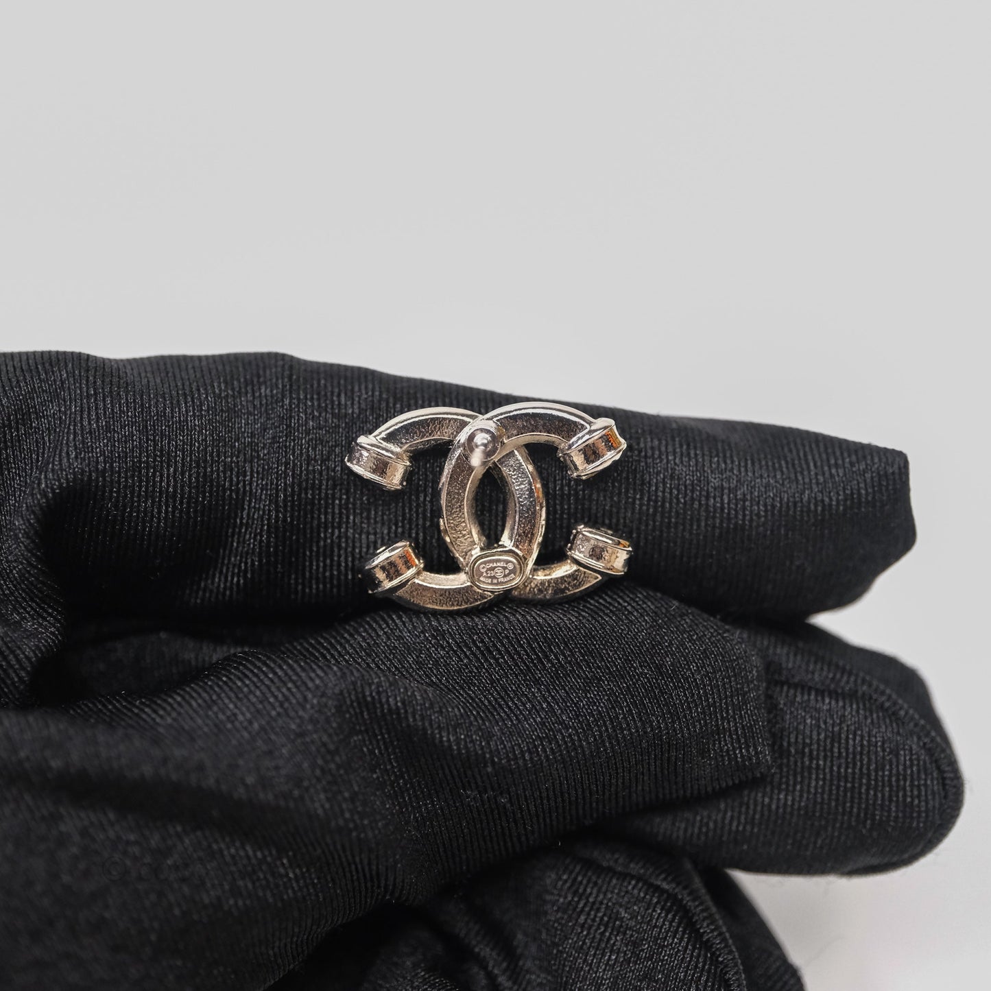 Chanel CC Crystals Earrings Silver Tone 23P