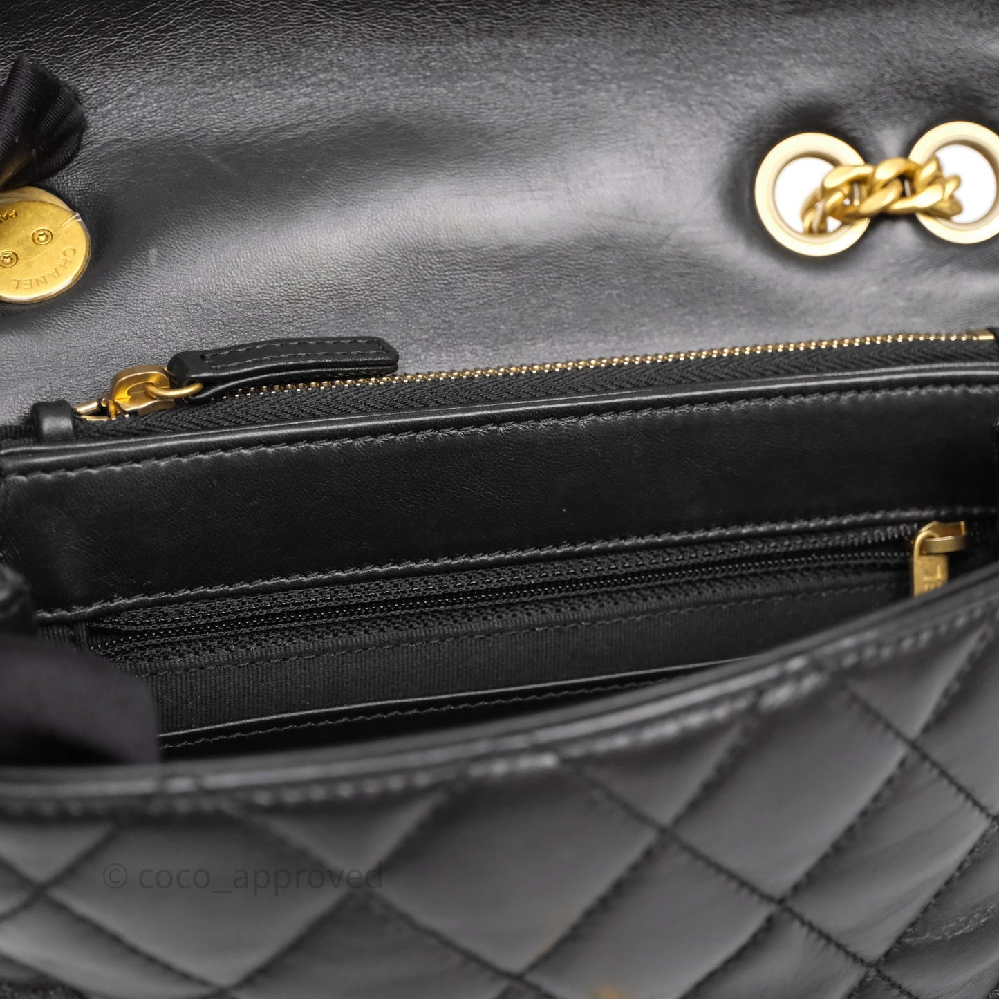 Chanel Small All Slide Adjustable Chain Flap Bag Black Lambskin Aged Gold Hardware 22K