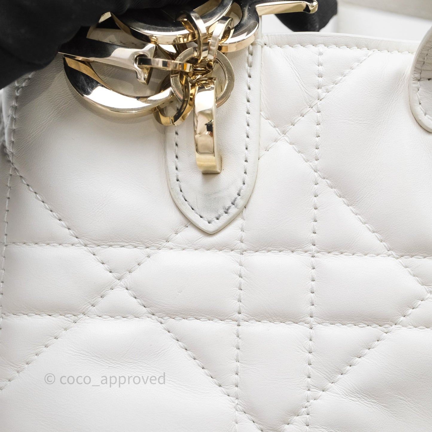 Christian Dior Small Toujours Vertical Tote Bag Latte Macrocannage Calfskin Gold Hardware