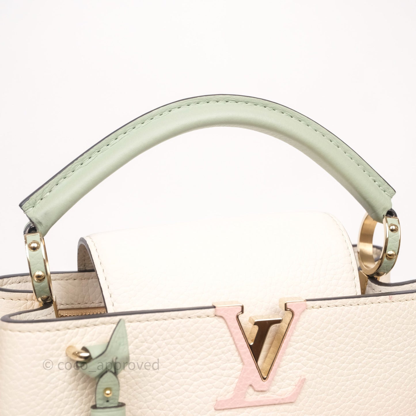Louis Vuitton Capucines BB Creme Rose Jade Taurillon Leather Gold Hardware