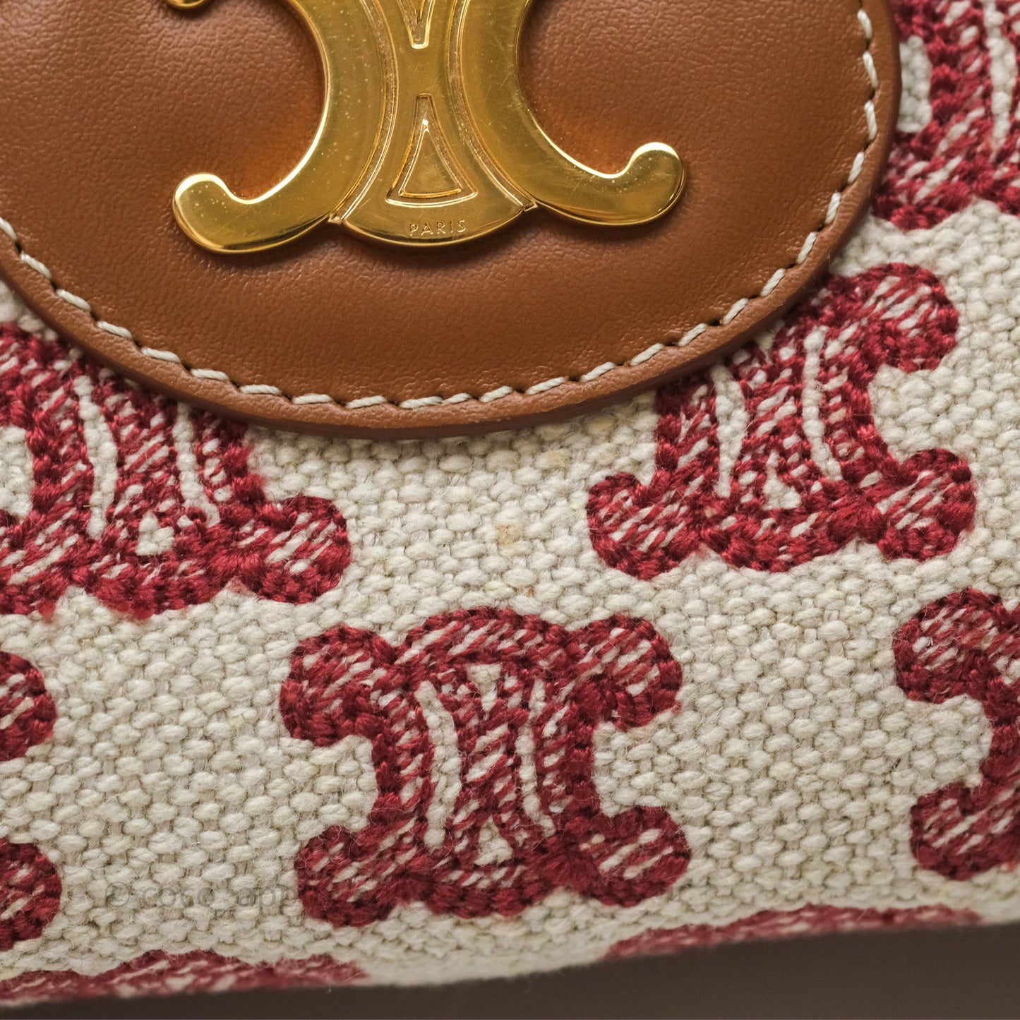 Celine Clutch With Chain in Triomphe Embroideries Red/ Ecru