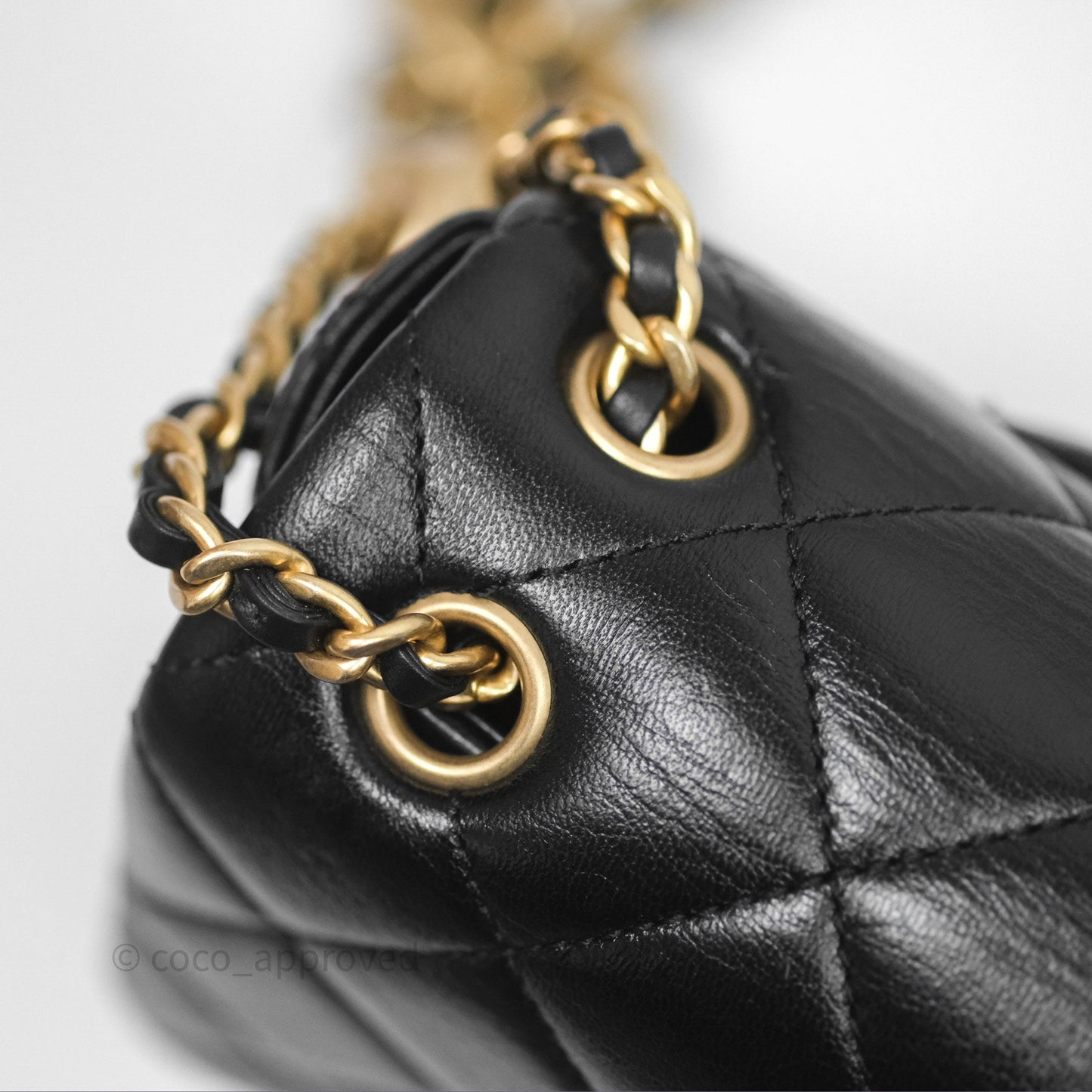Chanel Quilted Flap Bag Black Lambskin Aged Gold Hardware 22P