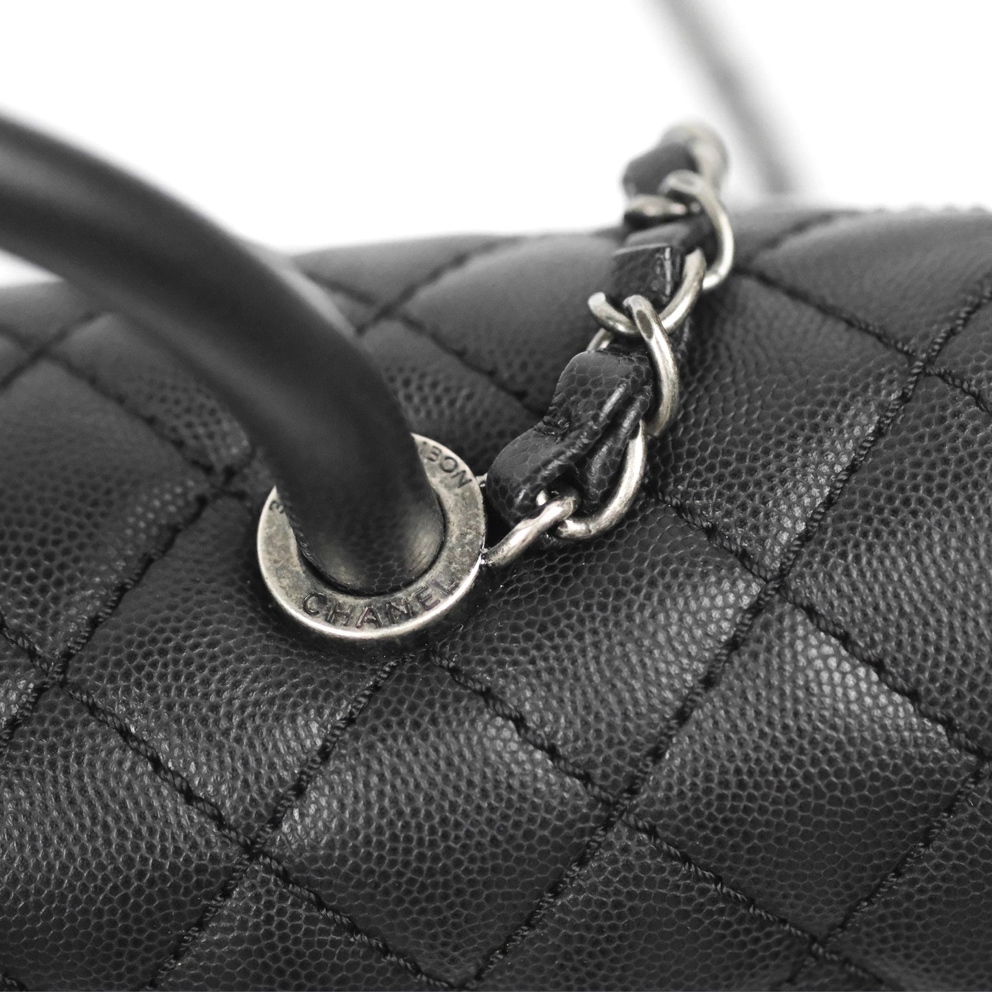 Chanel Large Coco Handle Quilted Black Caviar Ruthenium Hardware