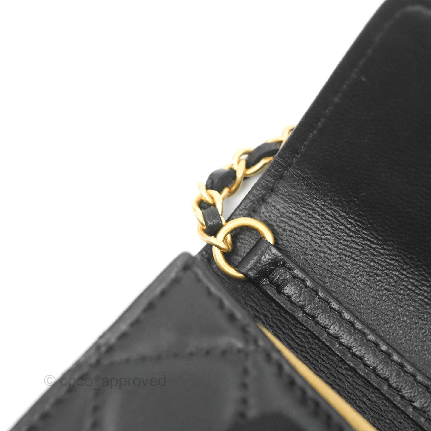 Chanel Pearl Crush Mini Clutch With Chain Black Lambskin Aged Gold Hardware