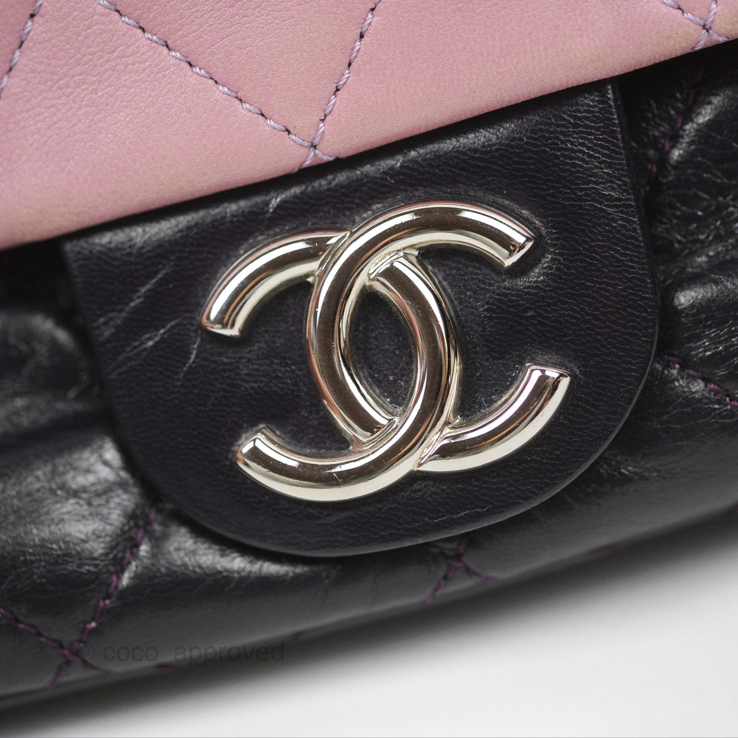 Chanel Medium Bicolor CC Chain Flap Pink/Black Lambskin Silver Hardware