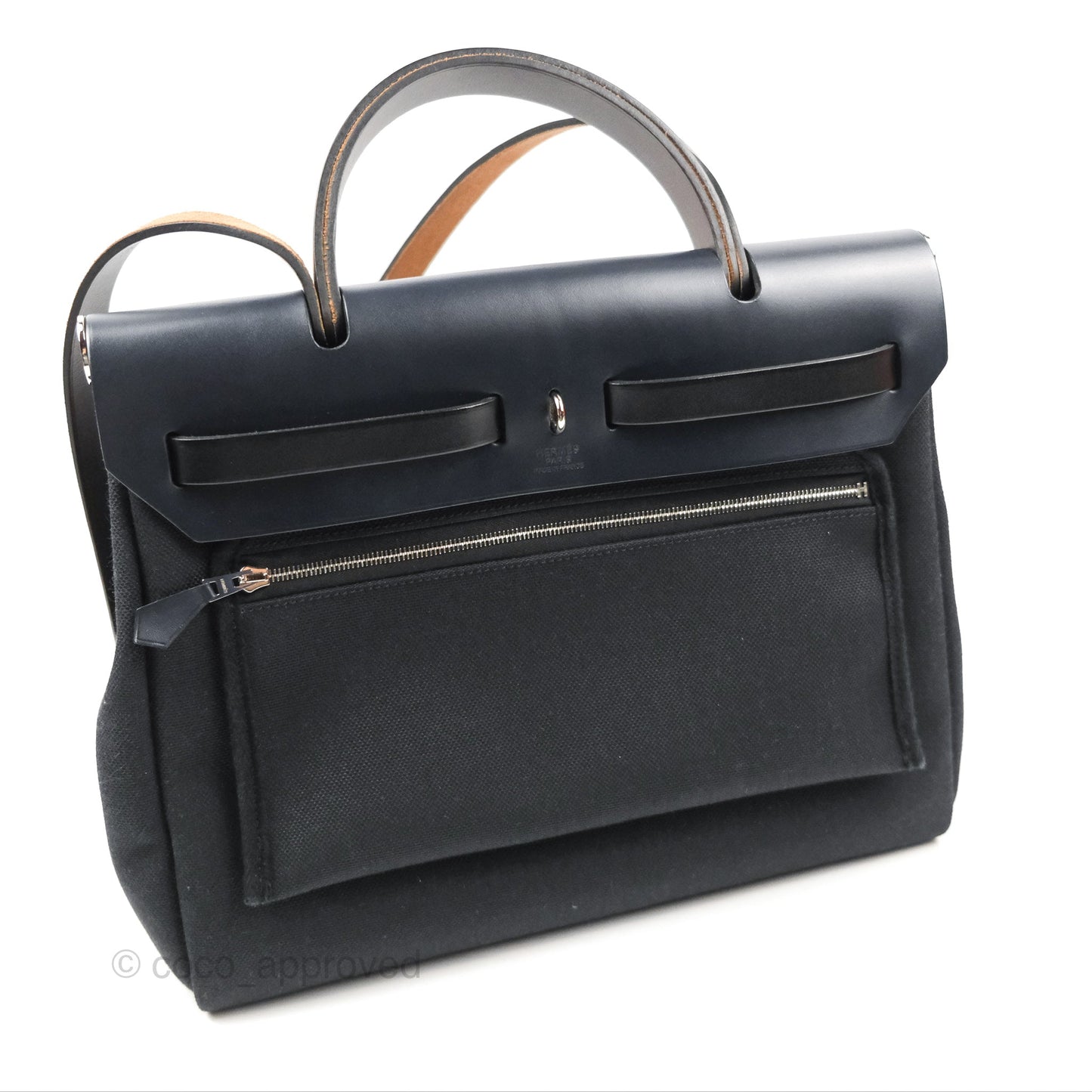Hermès Herbag Zip 31 Black/Navy Canvas Palladium Hardware