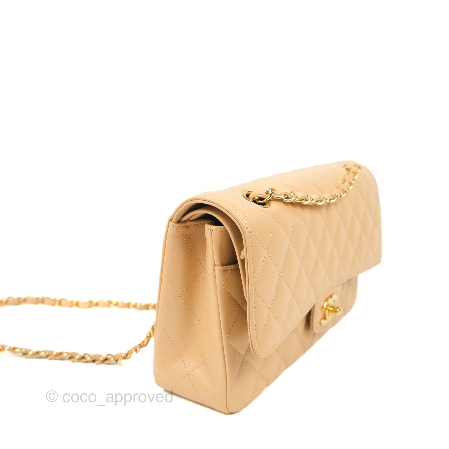 Chanel Classic M/L Medium Flap Quilted Beige Caviar Gold Hardware