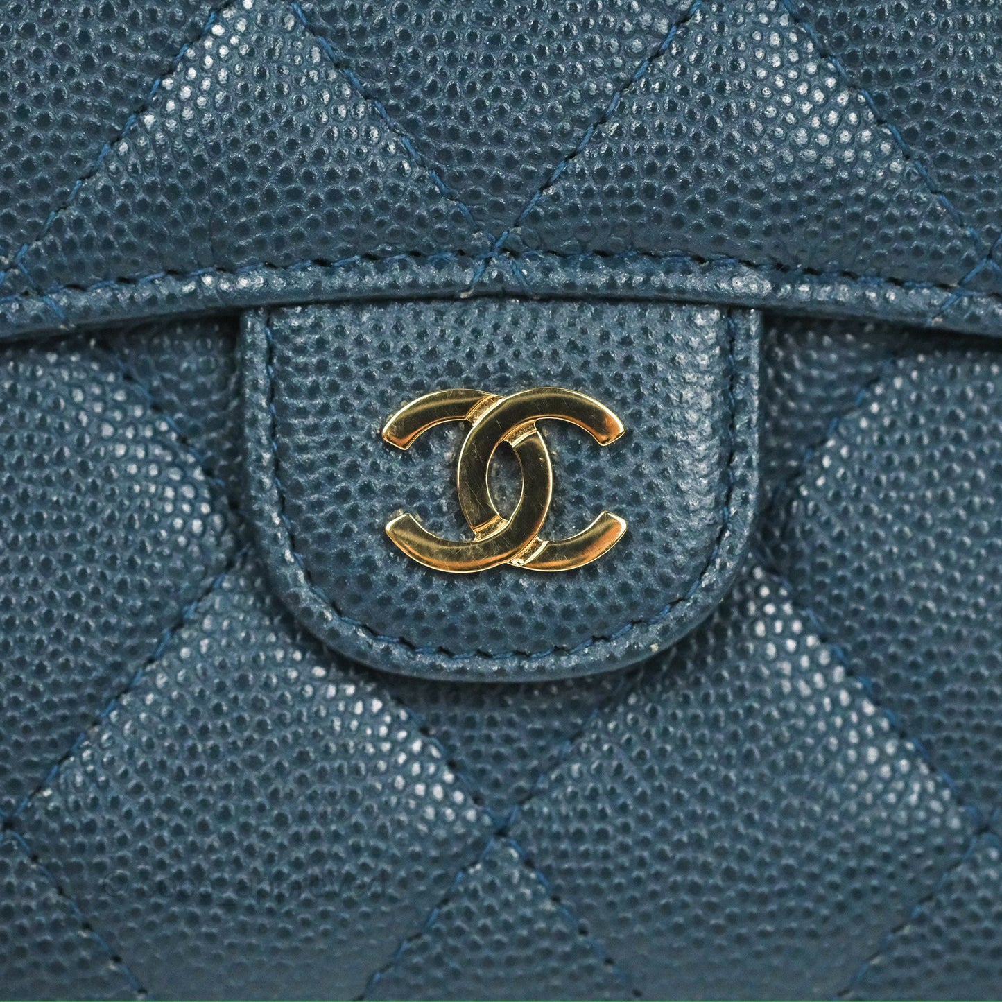 Chanel Classic Short Flap Wallet Blue Caviar Gold Hardware