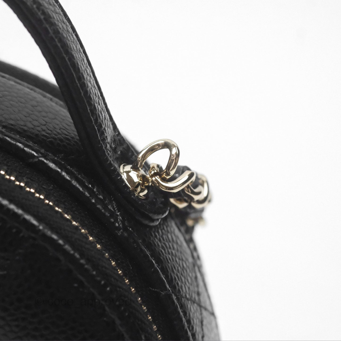Chanel Mini Round Vanity Bag Handle With Care Black Caviar Gold Hardware