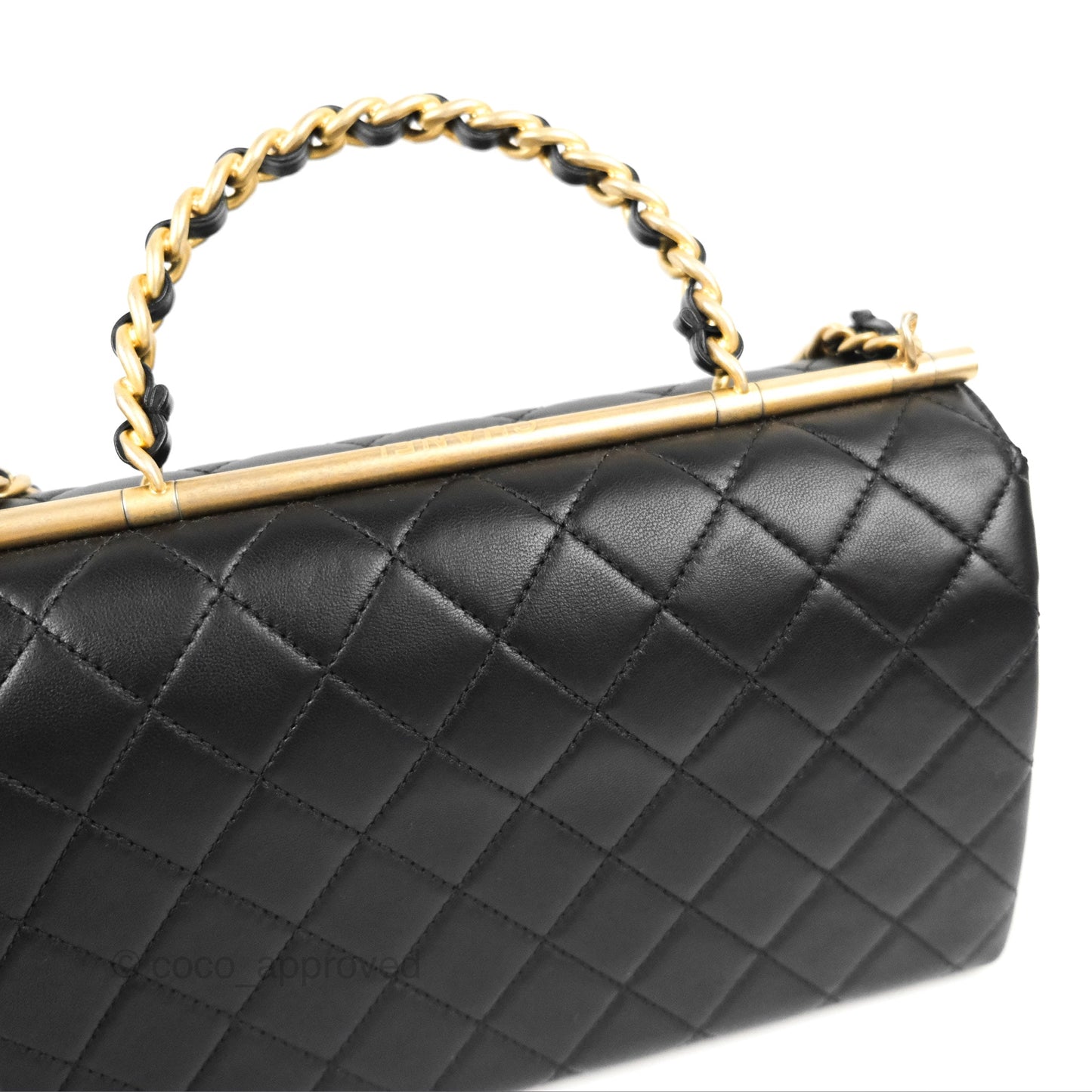 Chanel La Parisienne Top Handle Flap Bag Black Lambskin Aged Gold Hardware
