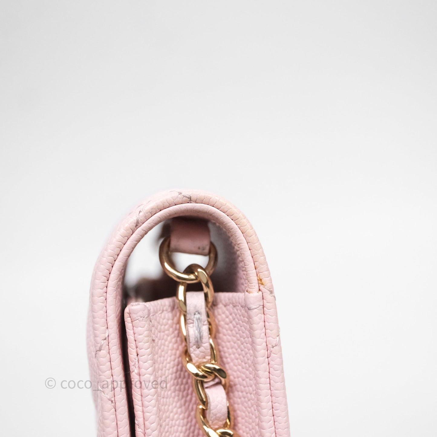 Chanel Quilted Crystal CC Pink Caviar Airpods Phone Case With Chain Light Gold Hardware