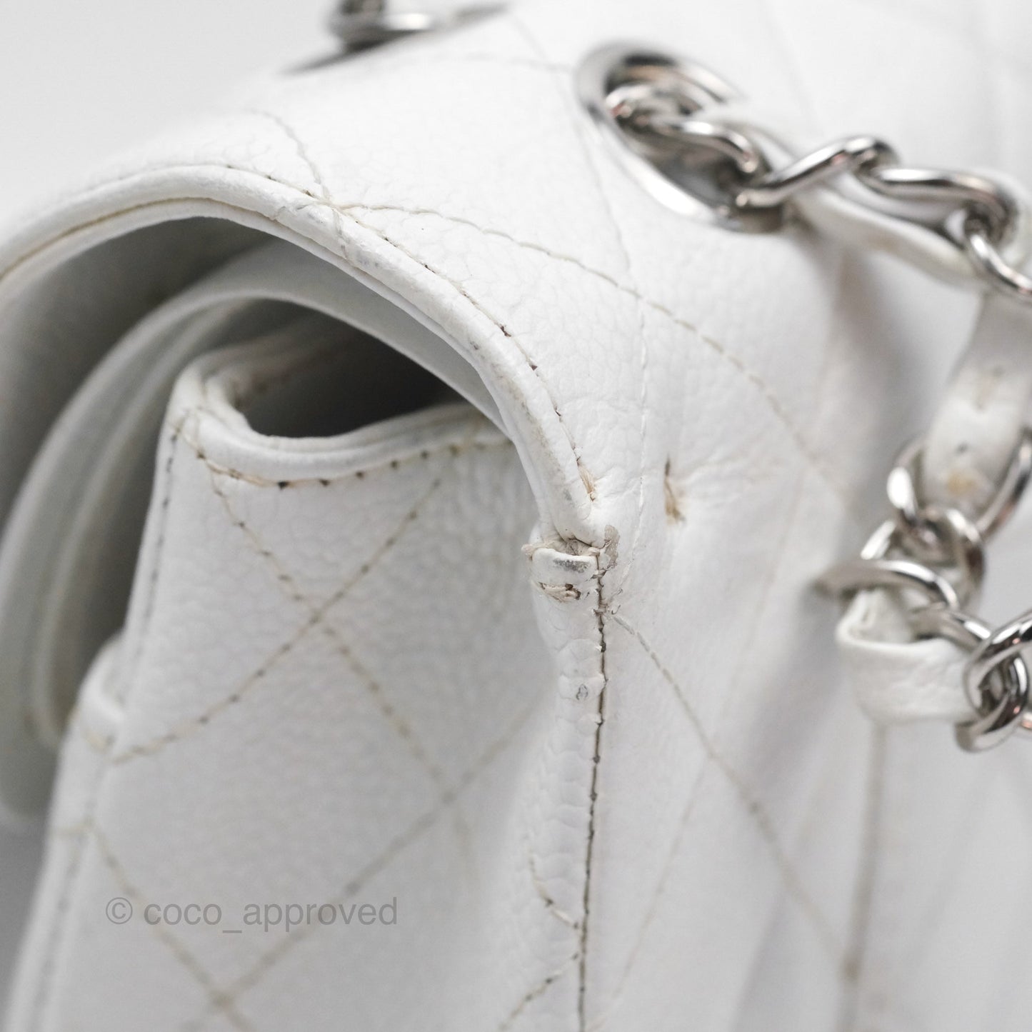 Chanel Classic M/L Medium Double Flap White Caviar Silver Hardware