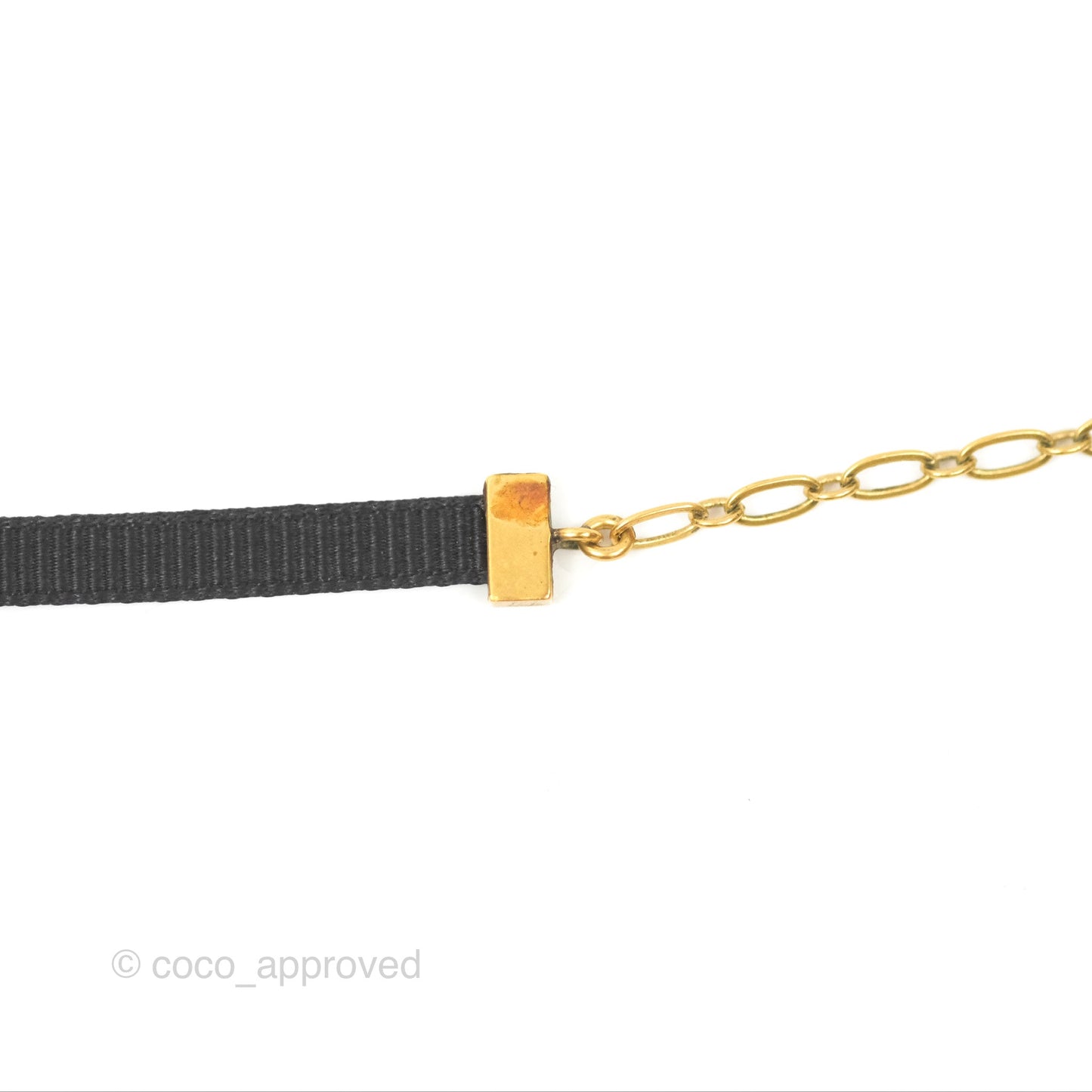 Dior J'adior Ribbon Choker Necklace Black Aged Gold Tone