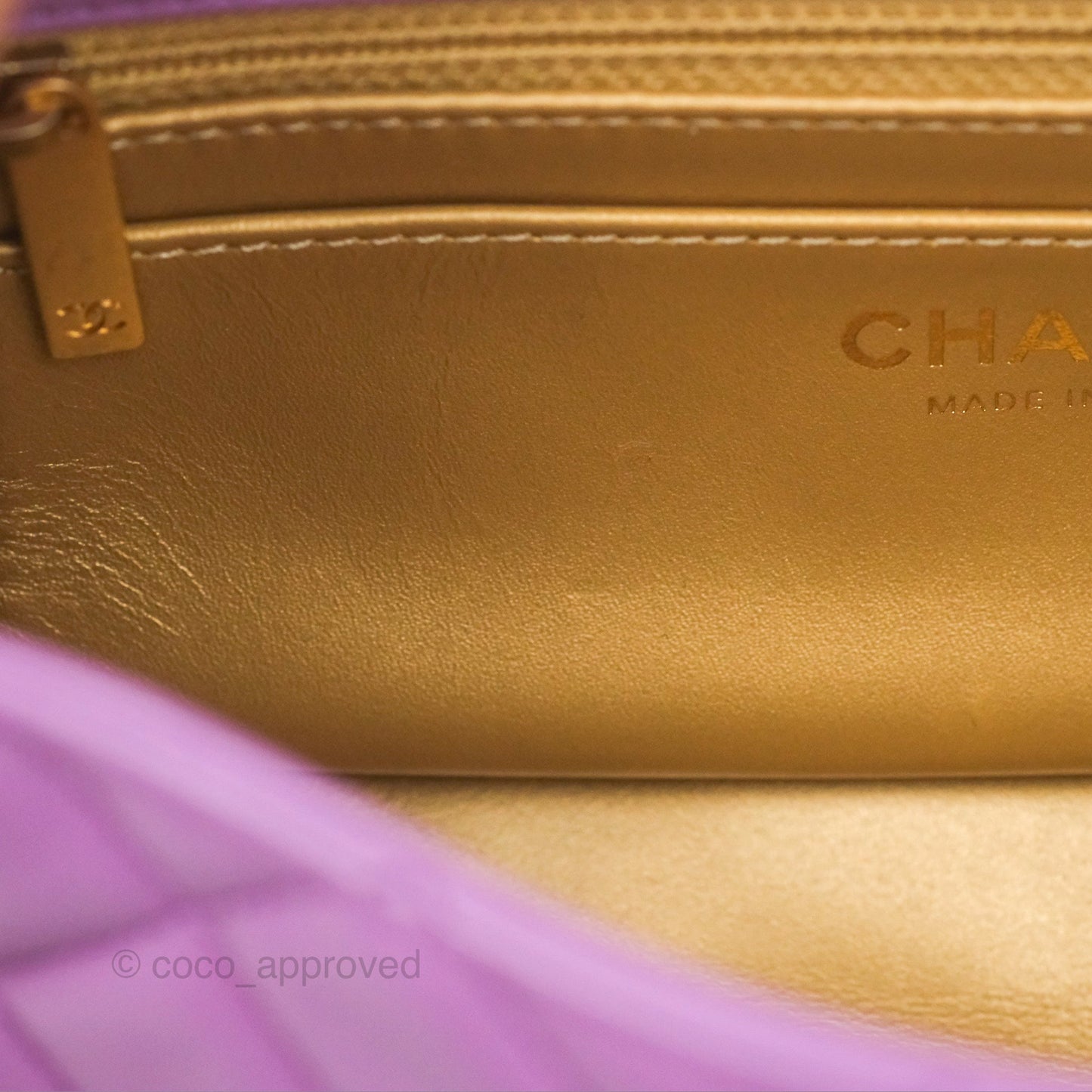 Chanel Mini Rectangular Pearl Crush Quilted Purple Lambskin Aged Gold Hardware