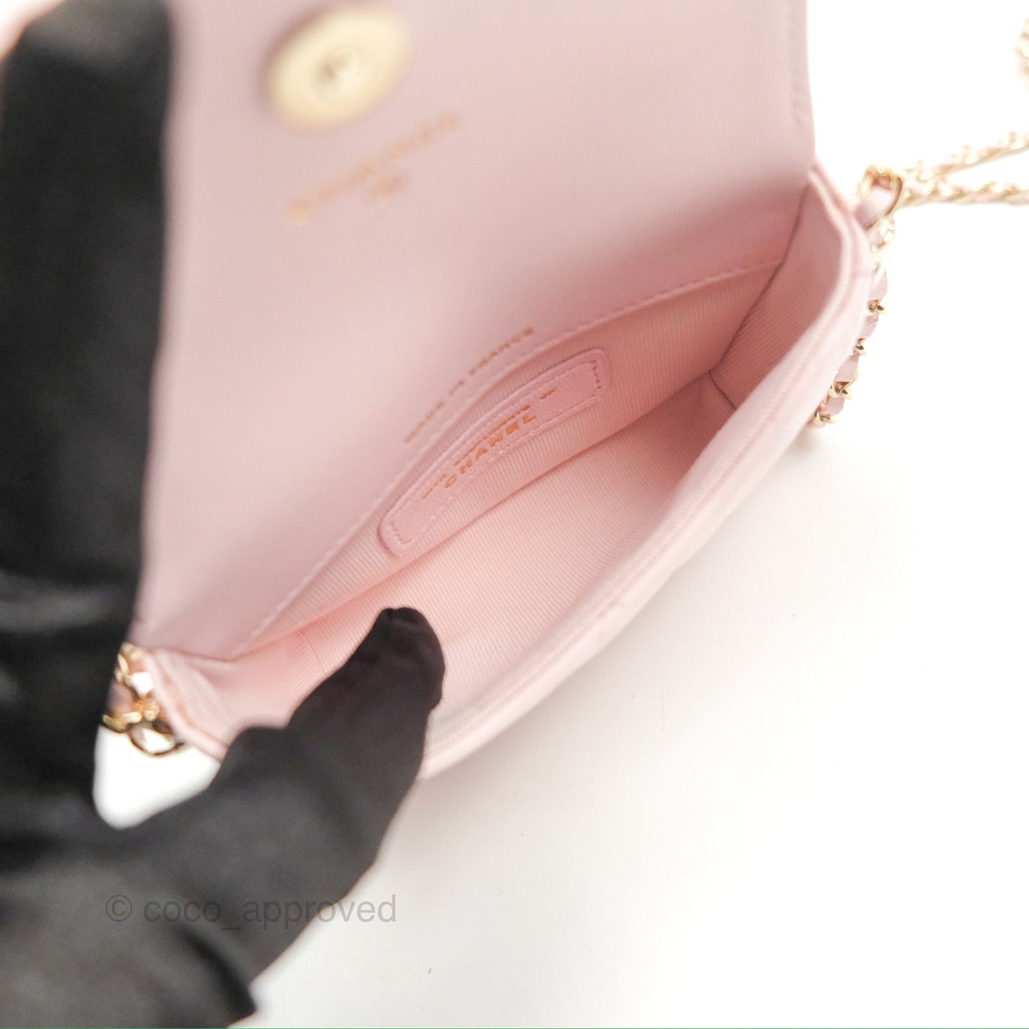 Chanel Mini Chain Around Clutch With Chain Pink Lambskin Gold Hardware 22S