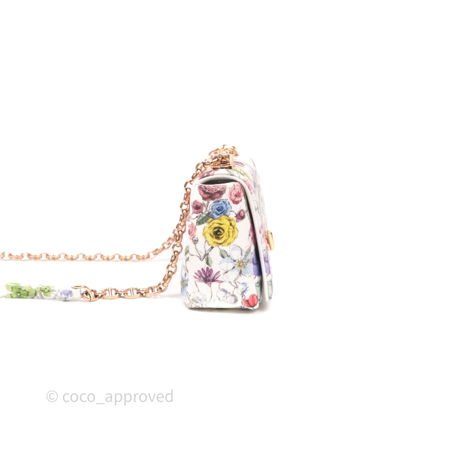 Dior Small Caro Bag White Florilegio Rose Gold Hardware
