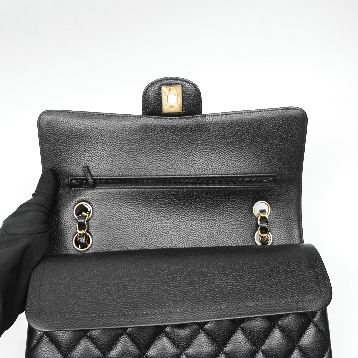 Chanel Classic M/L Medium Flap Quilted Black Caviar Gold Hardware