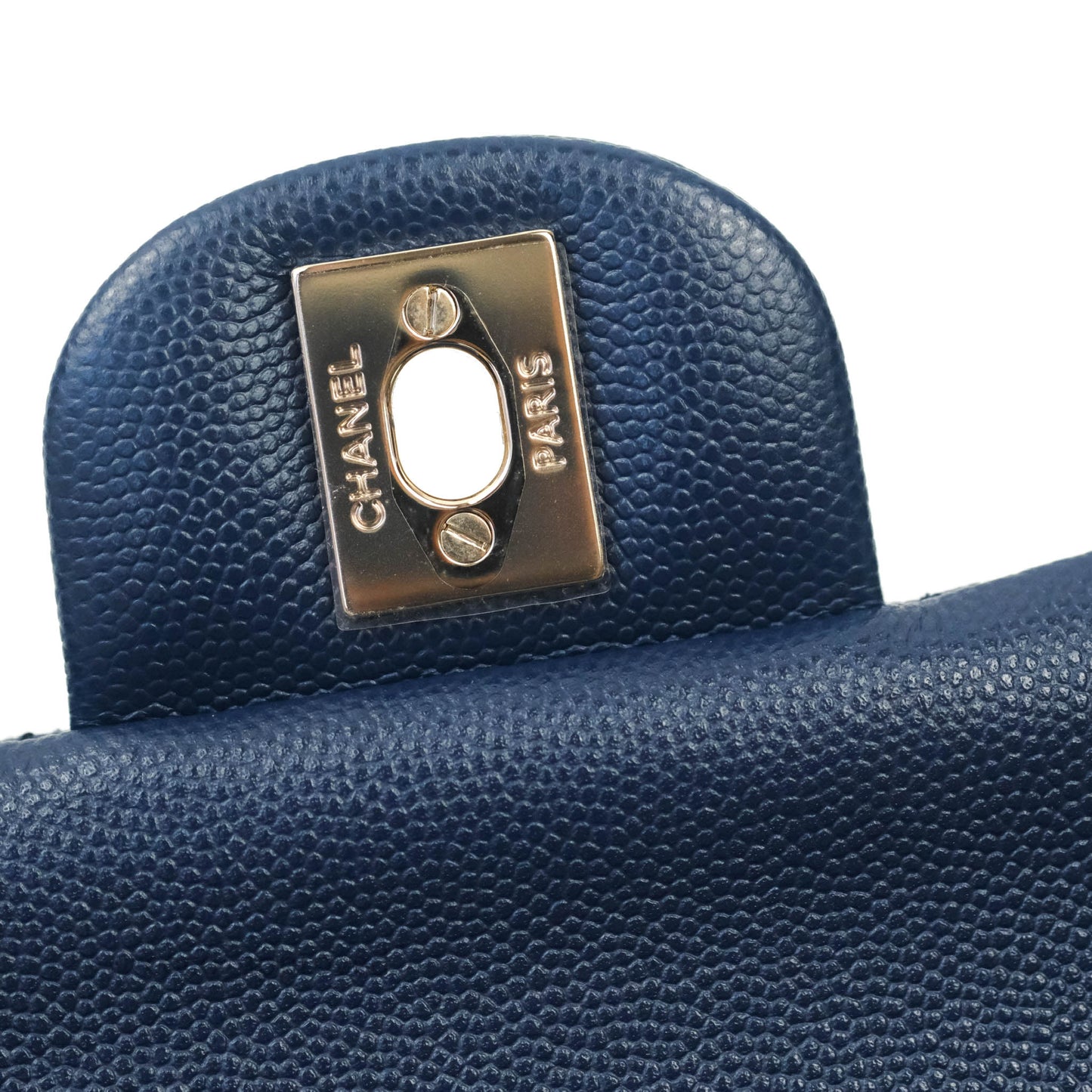 Chanel Quilted M/L Medium Double Flap Navy Caviar Gold Hardware 17B