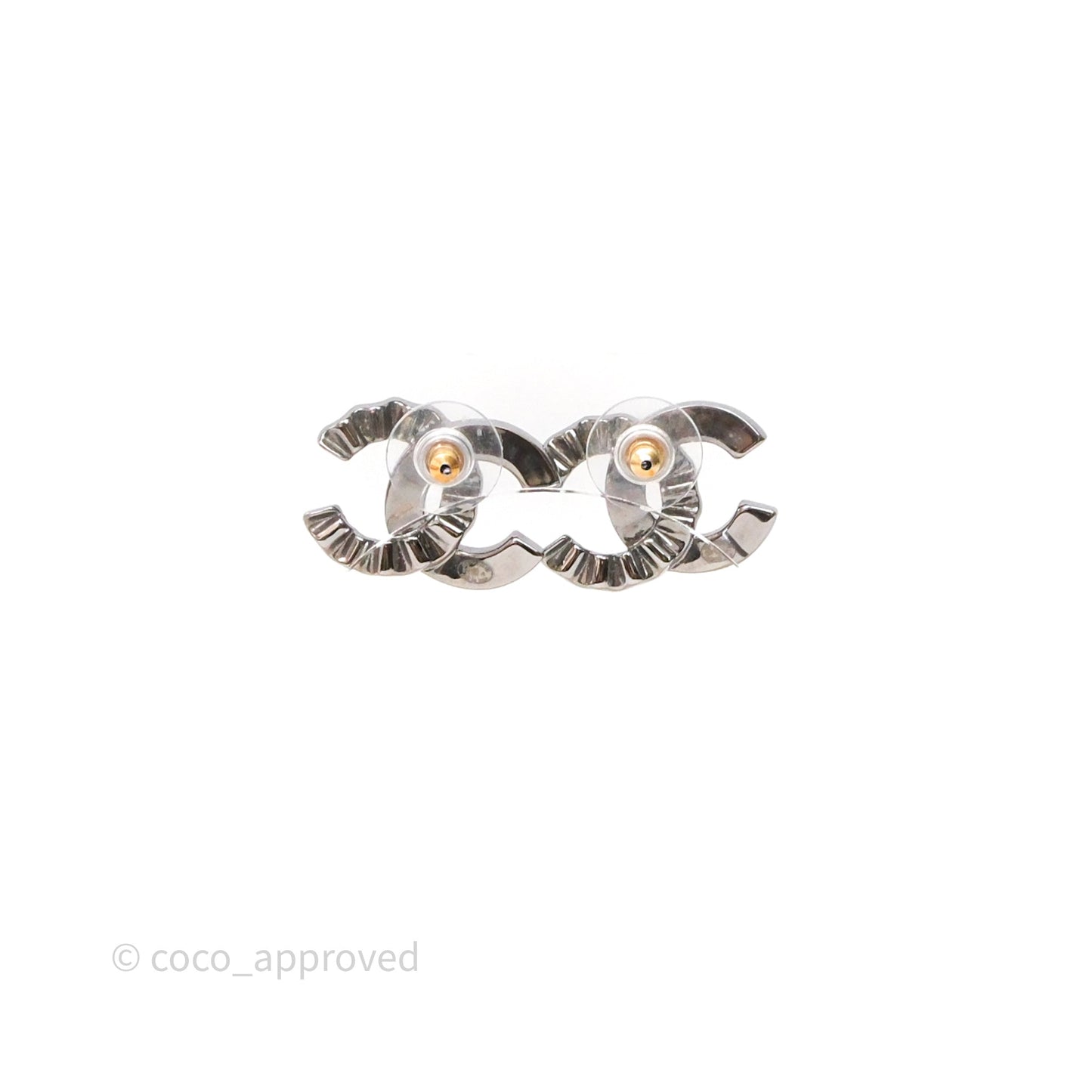 Chanel CC Half Crystal Earrings Silver Tone 21A